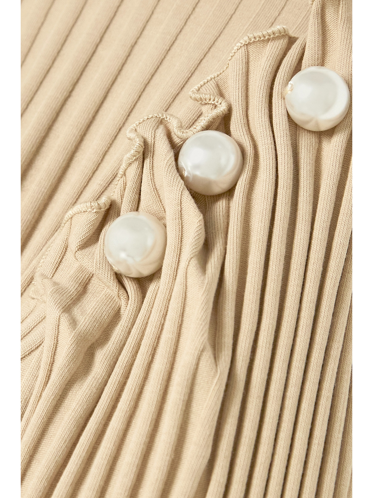 MOTHER OF PEARL ORLA FAUX PEARL-EMBELLISHED RIBBED ORGANIC COTTON-BLEND MIDI DRESS