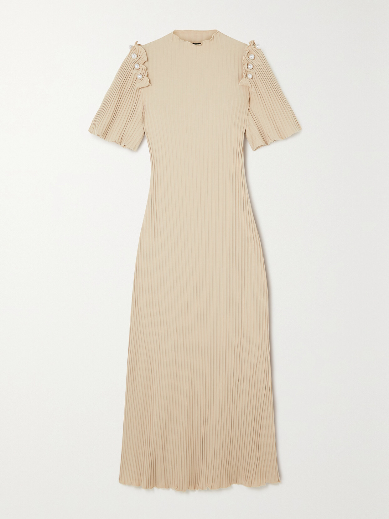 Mother of Pearl - + Net Sustain Orla Faux Pearl-embellished Ribbed Organic Cotton-blend Midi Dress - Cream