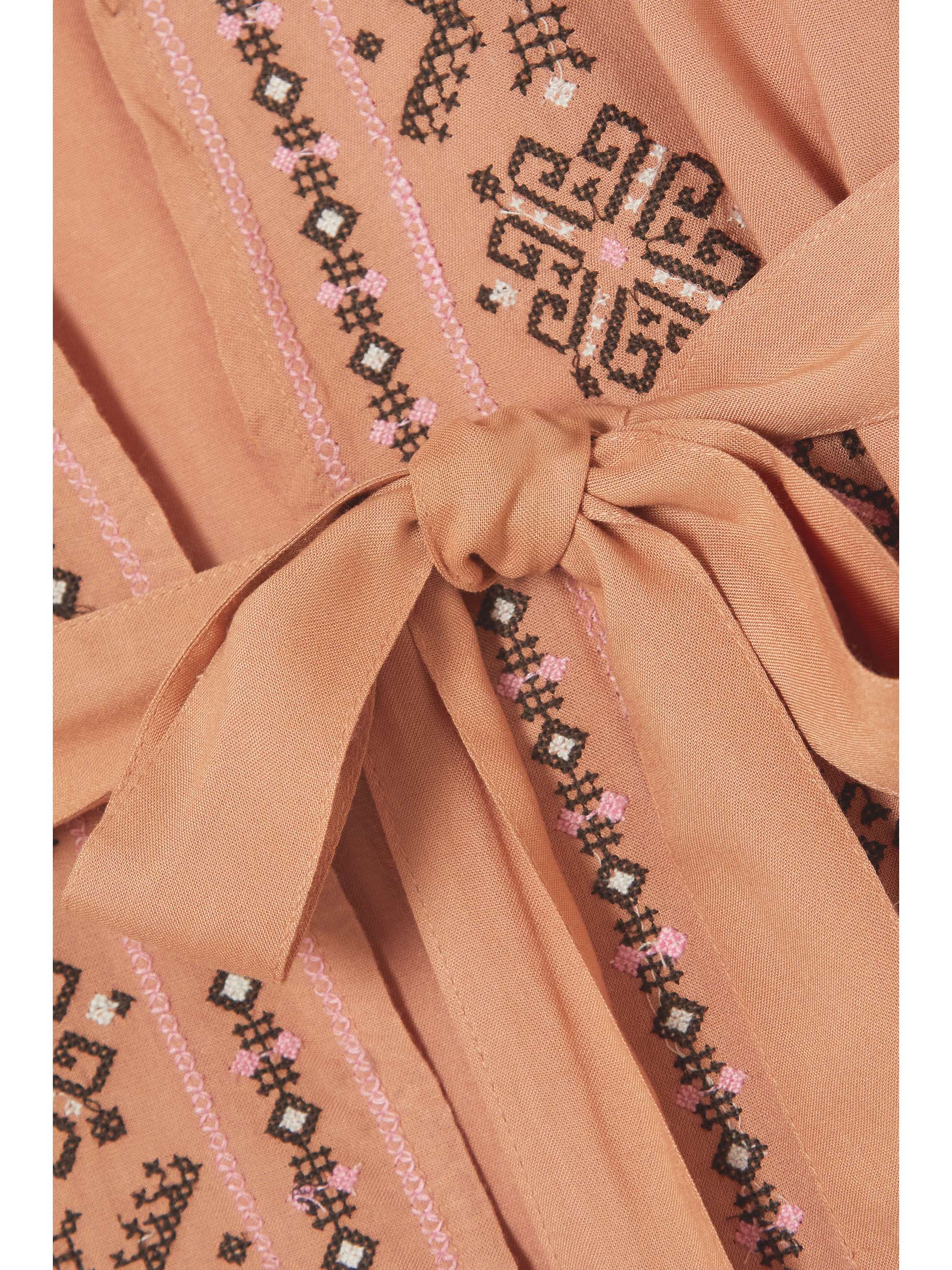 MELISSA ODABASH Kara belted fringed embroidered voile kaftan