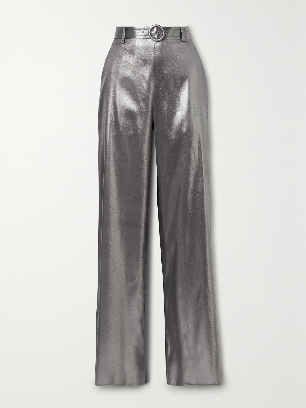 LAPOINTE Belted Silk-lamé Wide-leg Pants - Silver