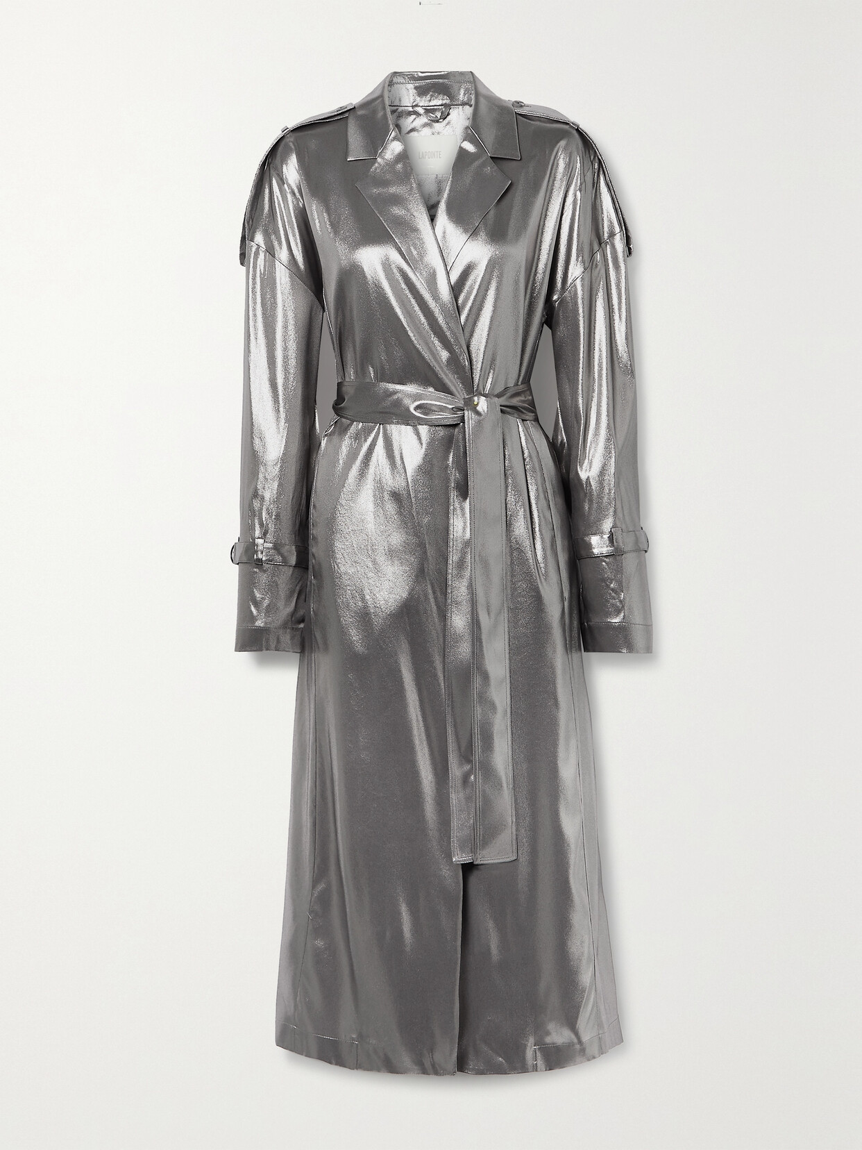 LAPOINTE - Belted Silk-lamé Trench Coat - Silver