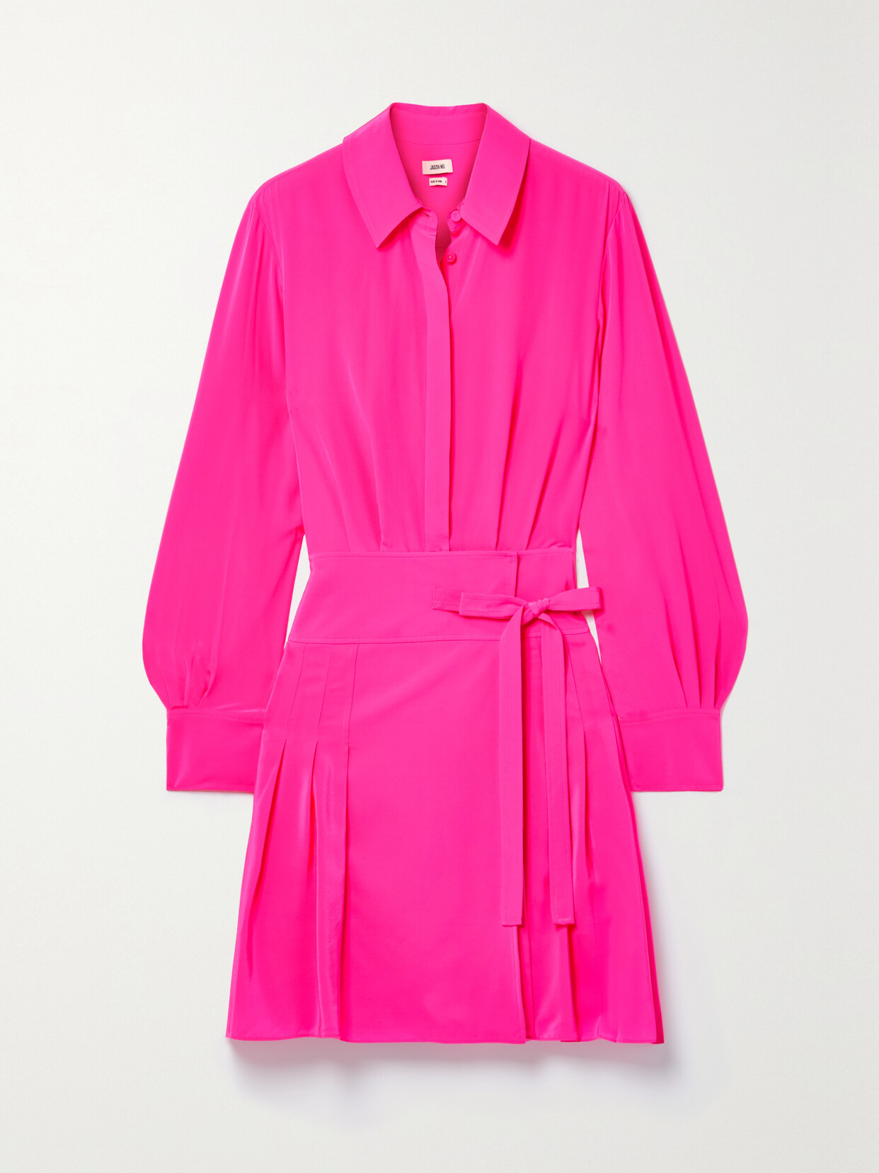 Jason Wu Collection Pleated Silk Crepe De Chine Shirt Mini Dress In Pink