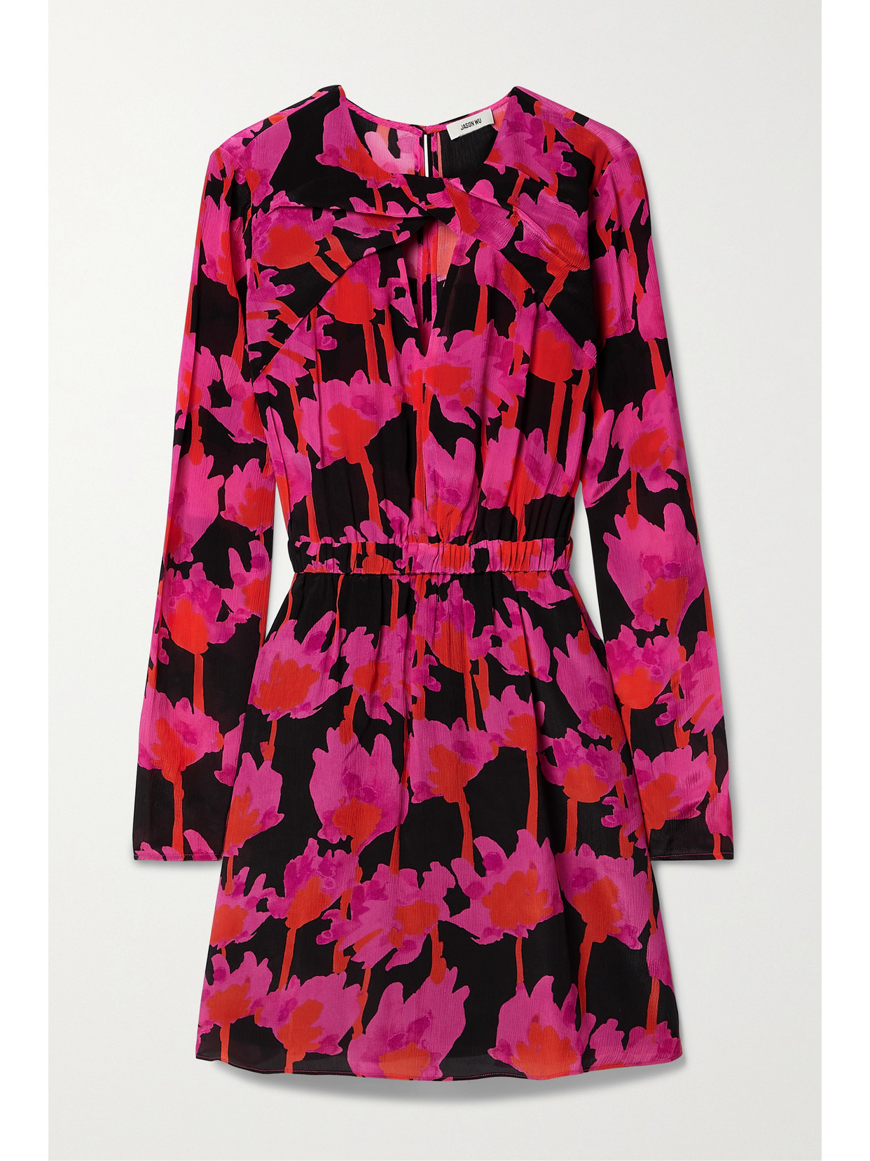 JASON WU CUTOUT GATHERED FLORAL-PRINT CREPON MINI DRESS