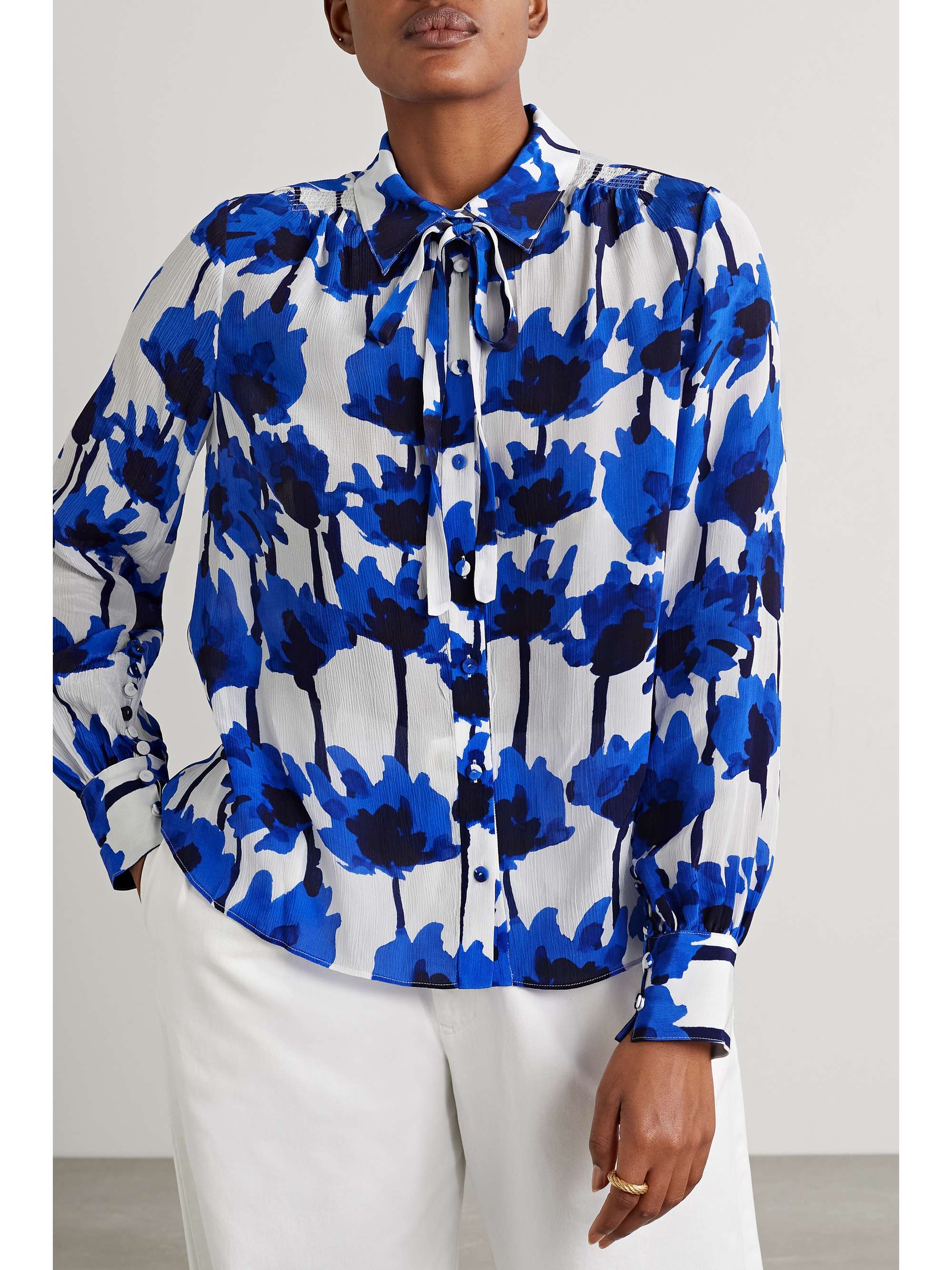 JASON WU Tie-neck floral-print crepon blouse