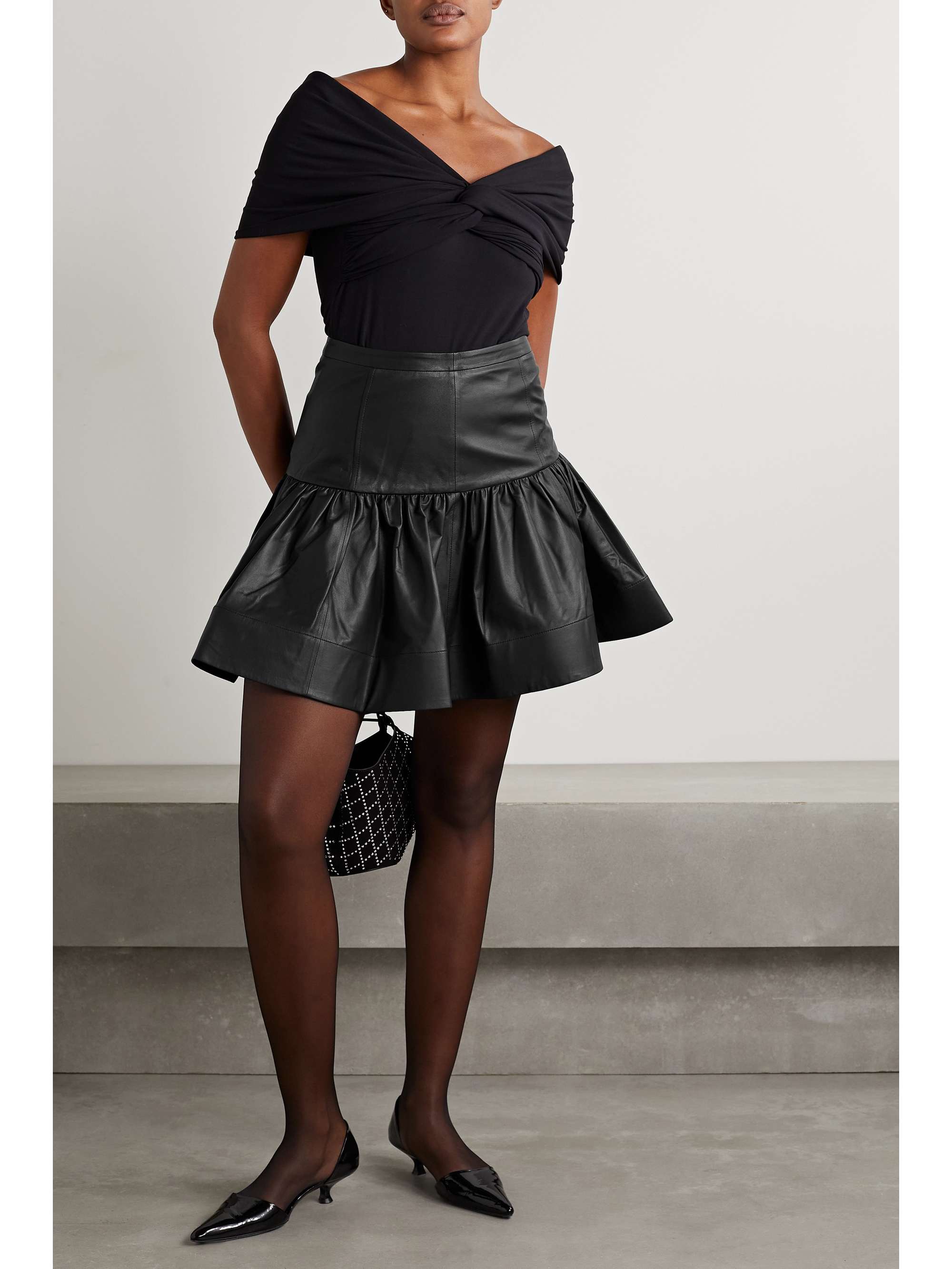 JASON WU Ruffled tiered leather mini skirt