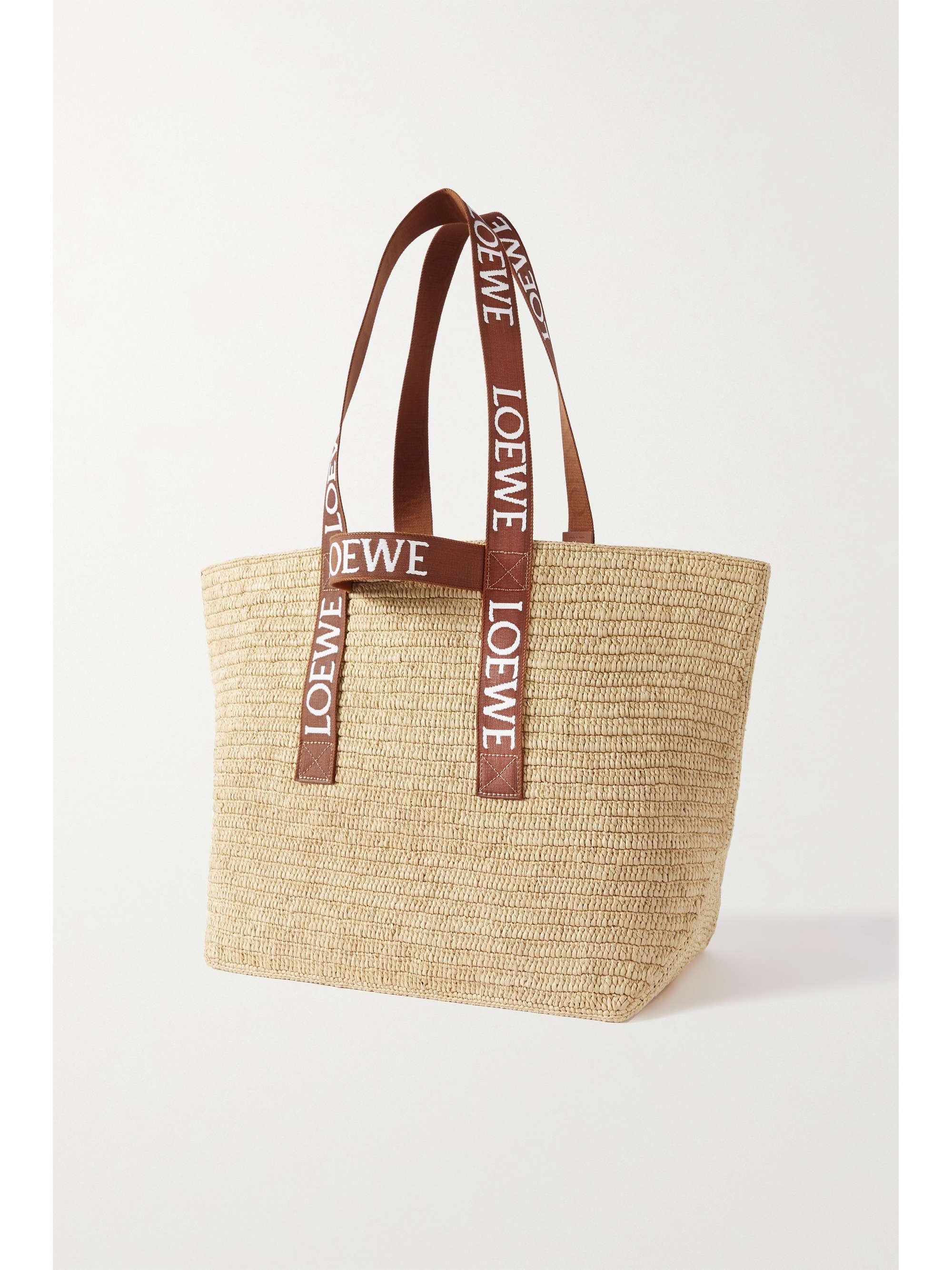 LOEWE Canvas-trimmed raffia tote