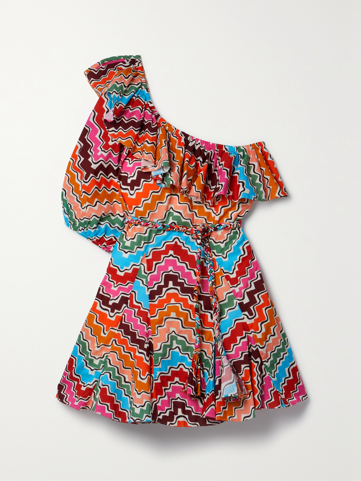 RHODE Ozzie One-sleeve Belted Striped Cotton-poplin Mini Dress - Pink