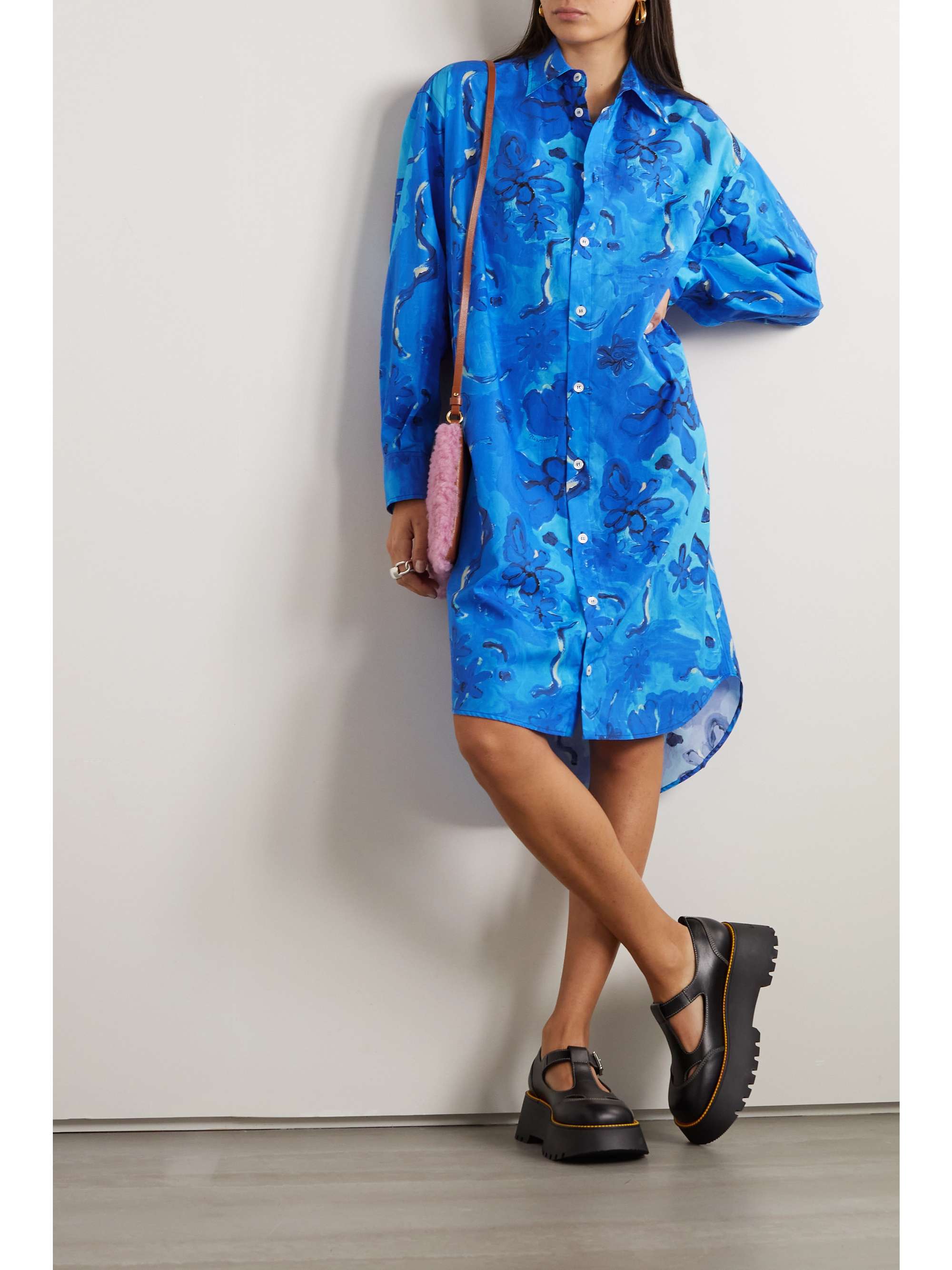 Floral-print cotton-poplin shirt dress
