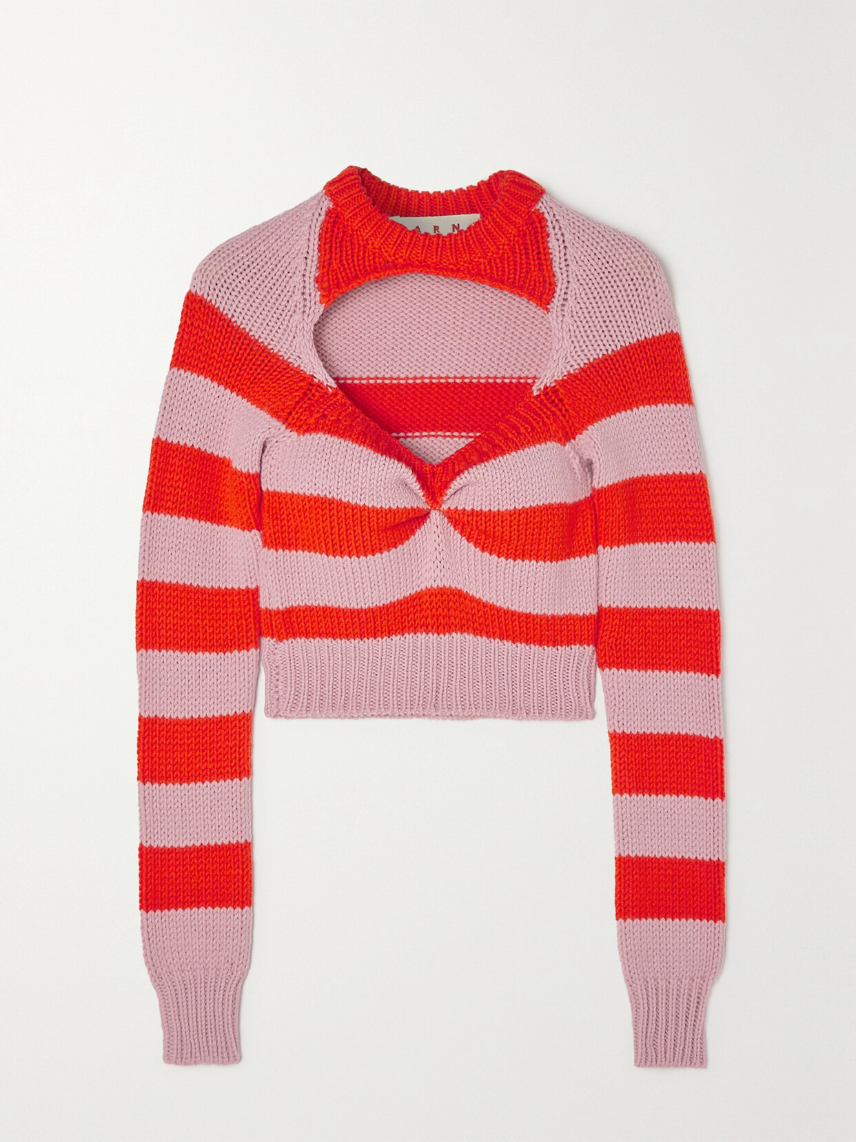 Marni - Cropped Cutout Striped Wool Sweater - Pink