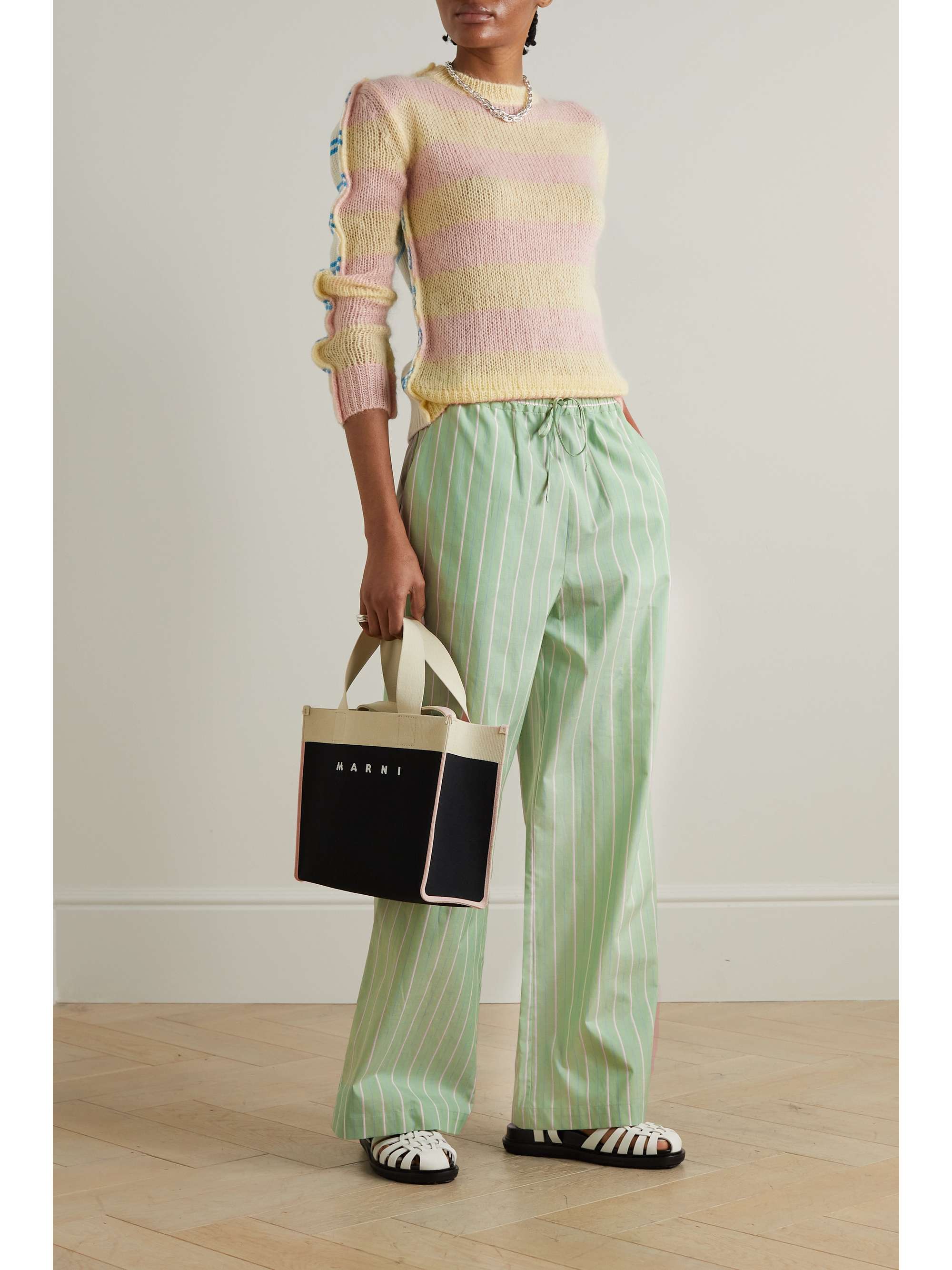 MARNI Striped organic cotton wide-leg pants