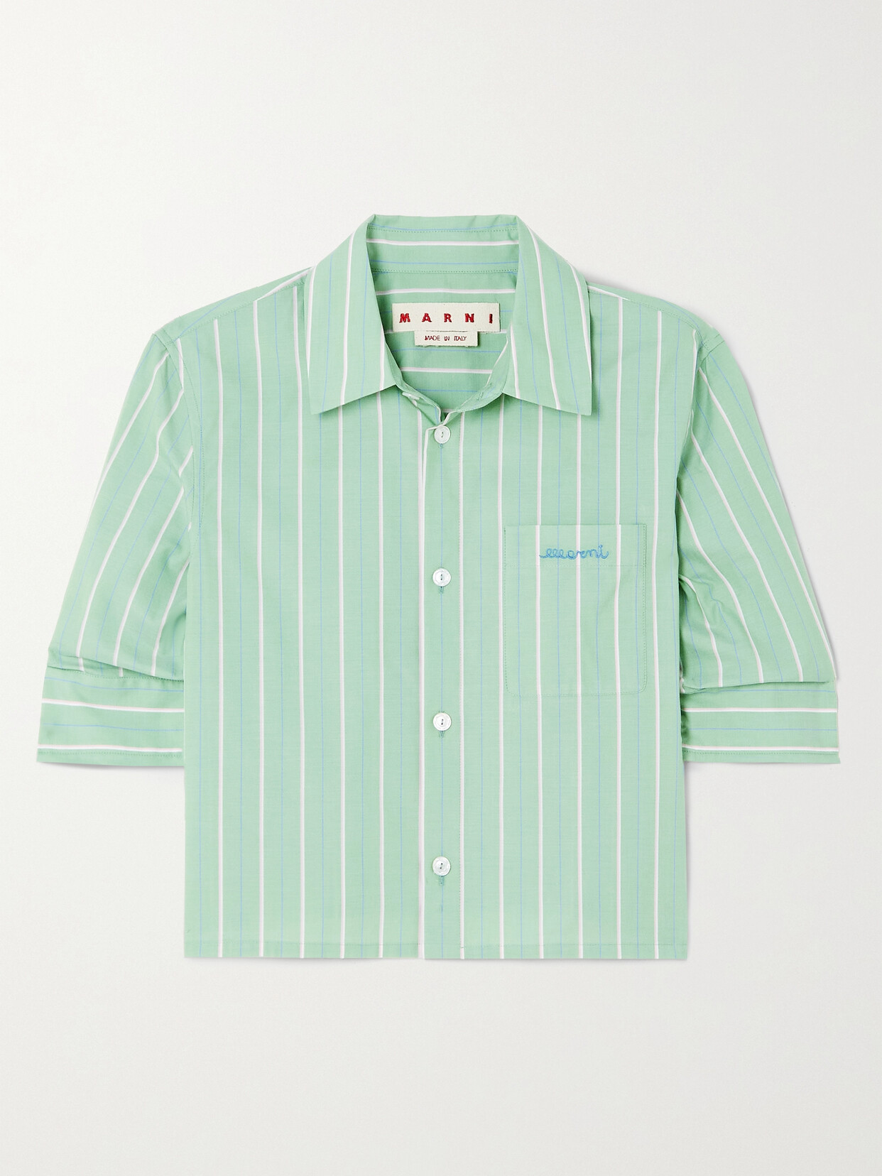 Marni - Embroidered Striped Cotton-poplin Shirt - Green