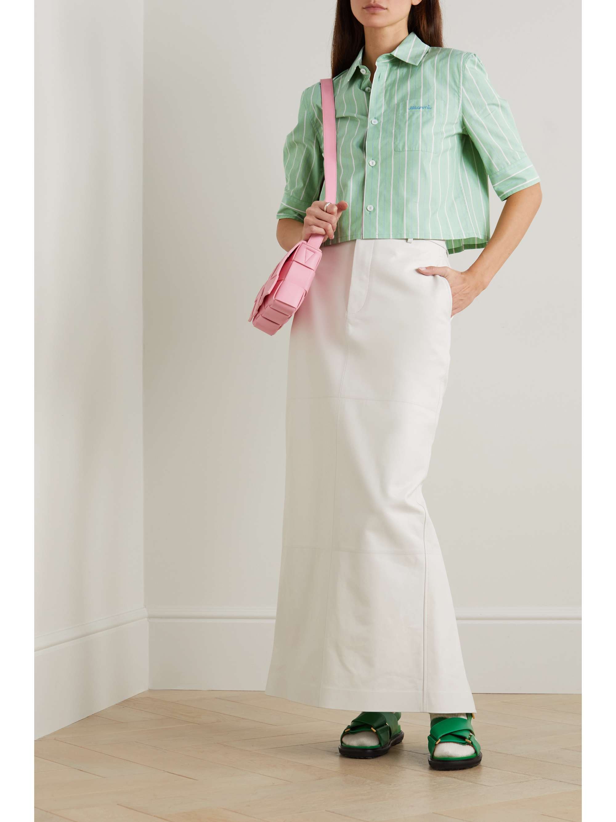 Embroidered striped cotton-poplin shirt