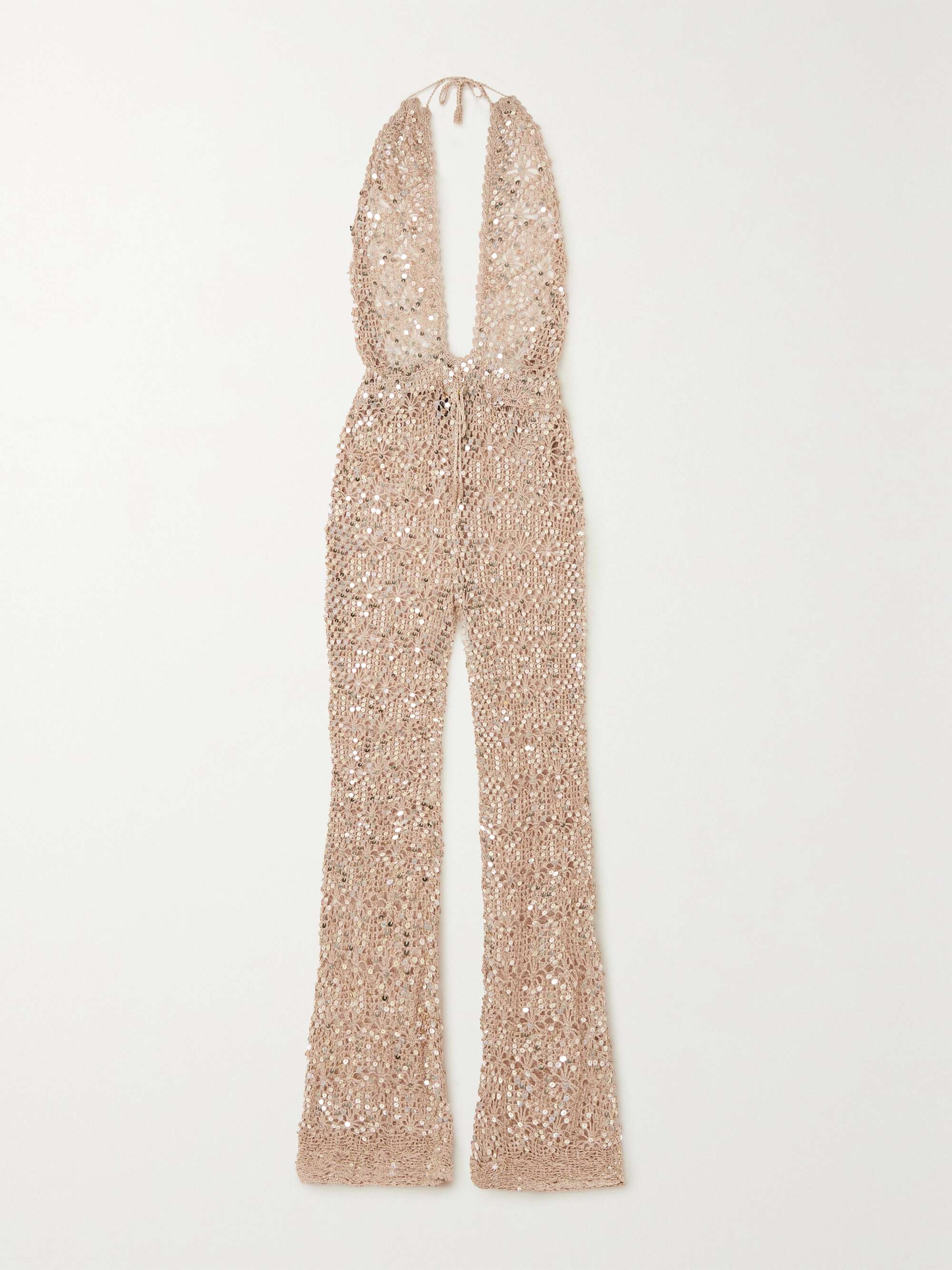 RETROFÊTE Sequined crocheted halterneck jumpsuit NETAPORTER