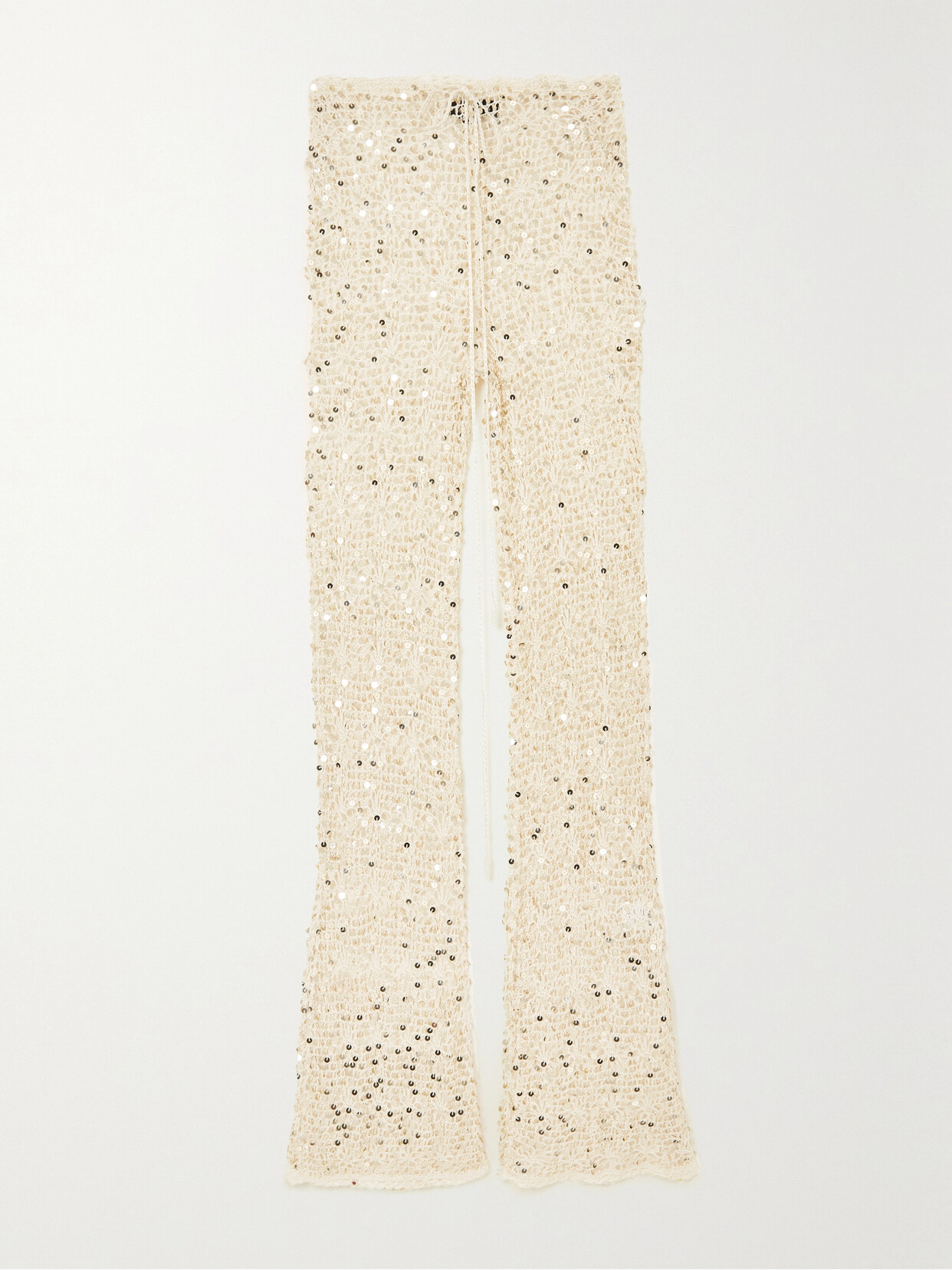 Retrofête Brendie Sequined Crocheted Flared Pants - Ivory