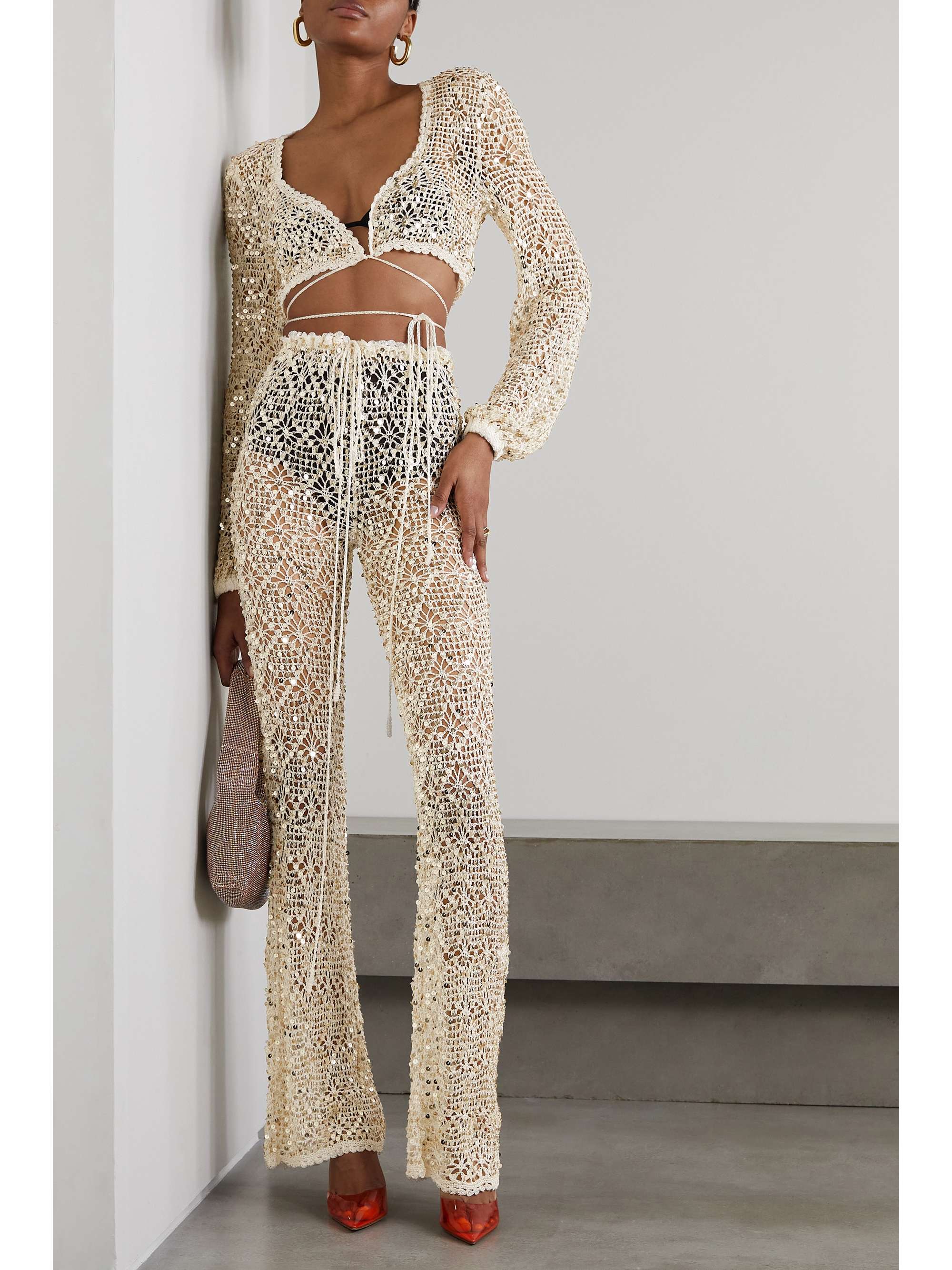 RETROF TE Brendie sequined crocheted flared pants NET A PORTER
