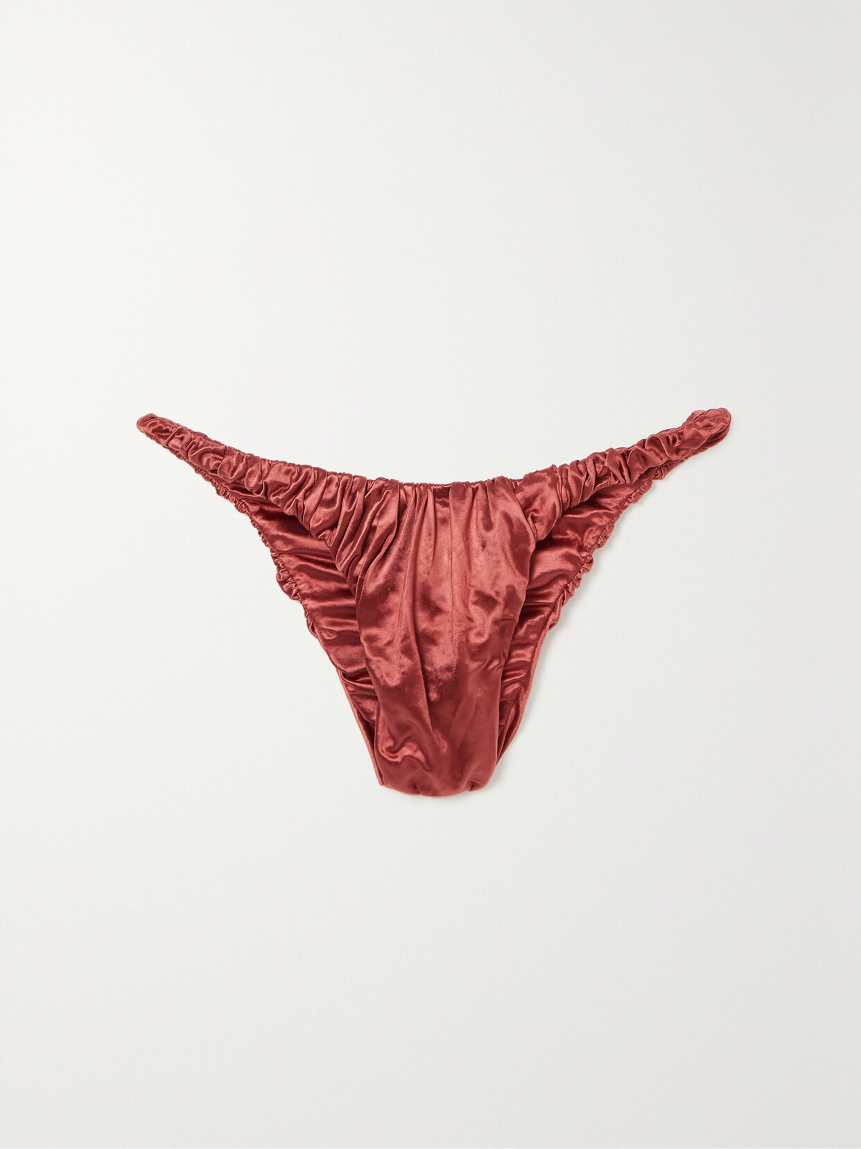 Isa Boulder - Jessie Ruched Metallic Stretch-velvet Bikini Briefs - Red