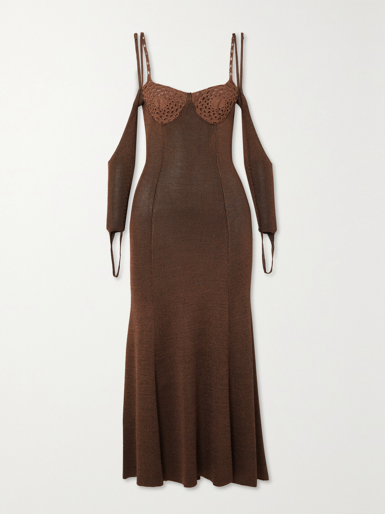 Isa Boulder - Other Reality Open-back Crochet-trimmed Knit Midi Dress - Brown