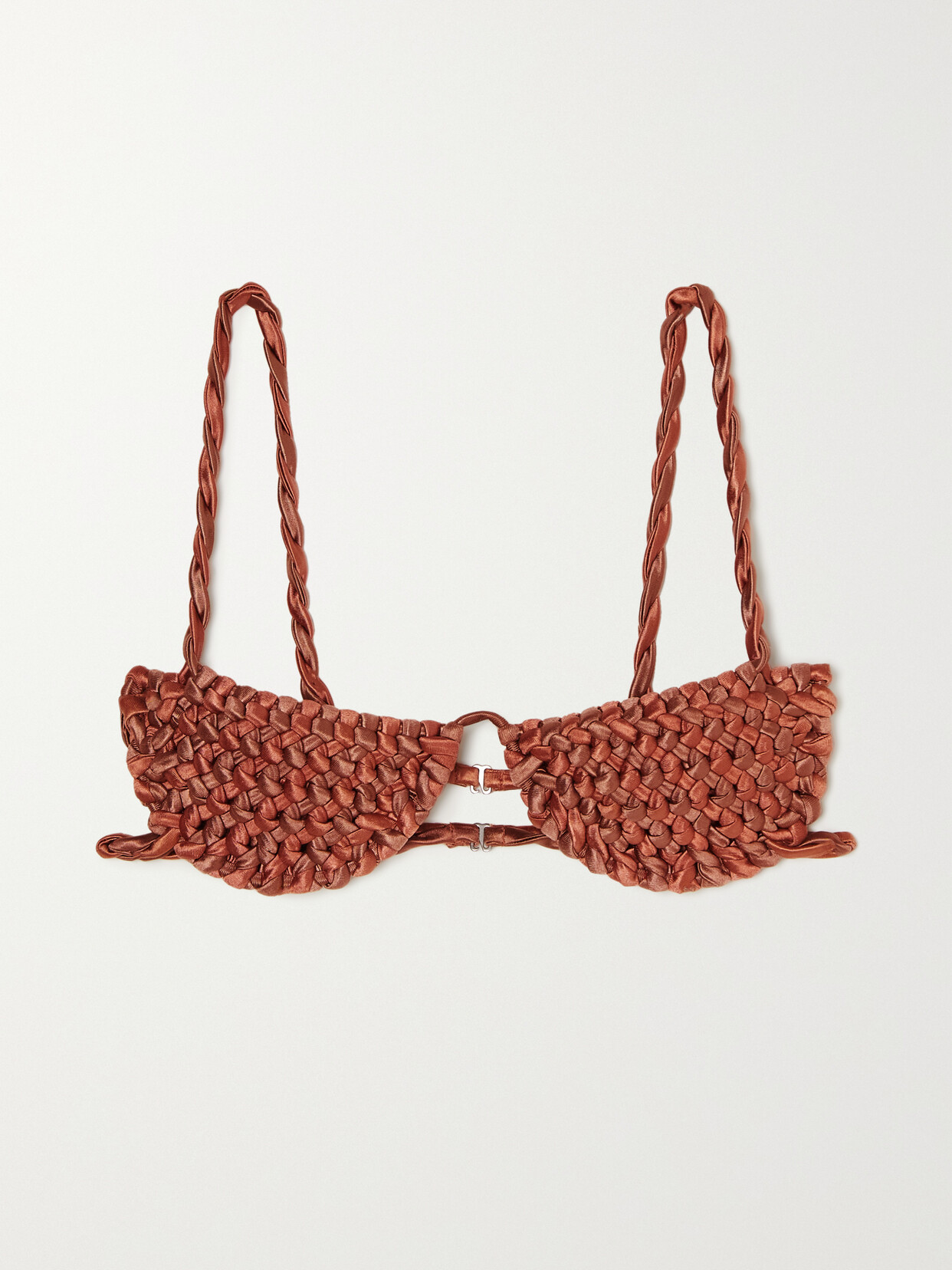 Isa Boulder - Braided Stretch-satin Underwired Bikini Top - Brown