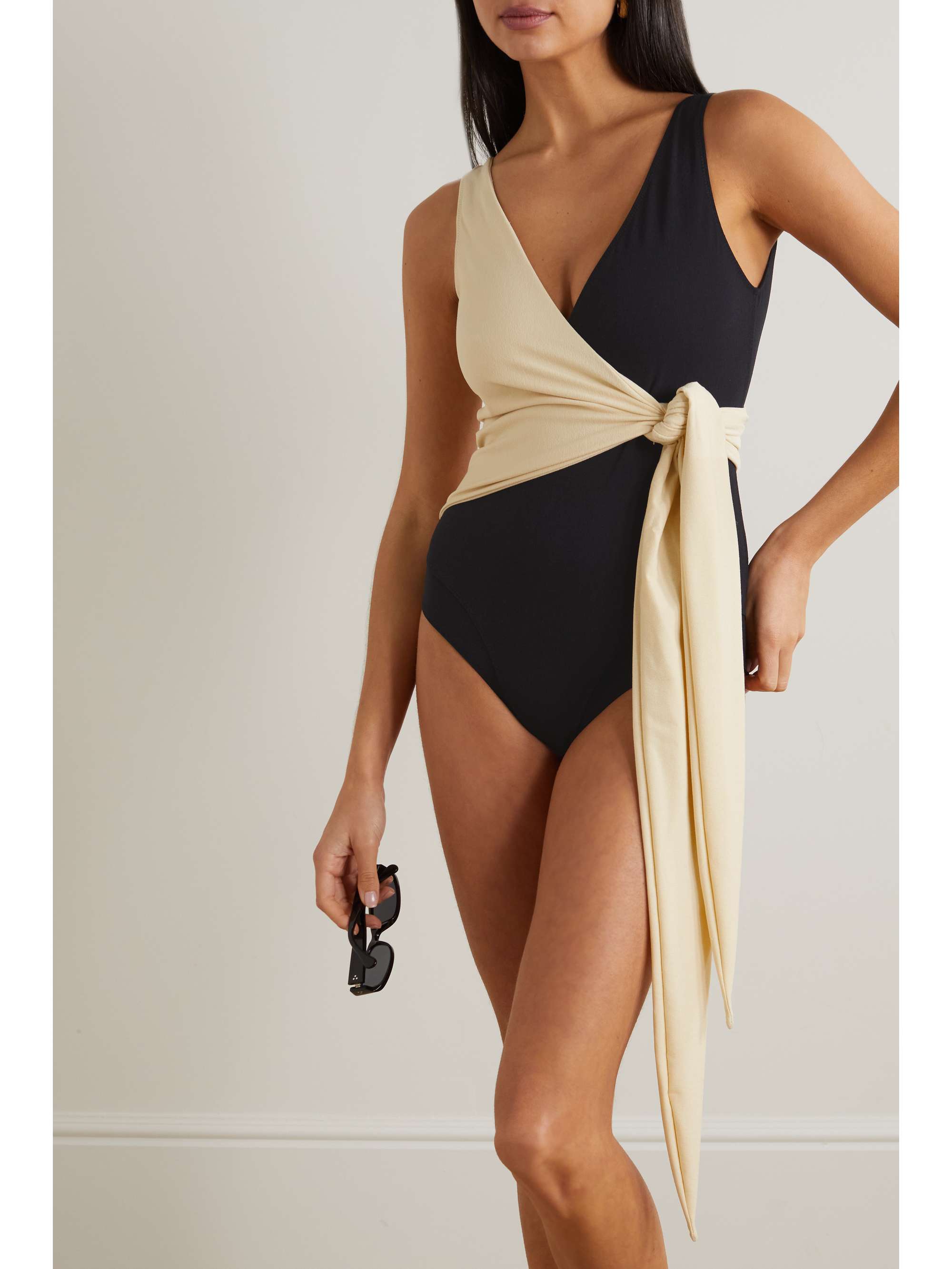 LISA MARIE FERNANDEZ Dree Louise two-tone stretch-crepe wrap-effect swimsuit  | NET-A-PORTER