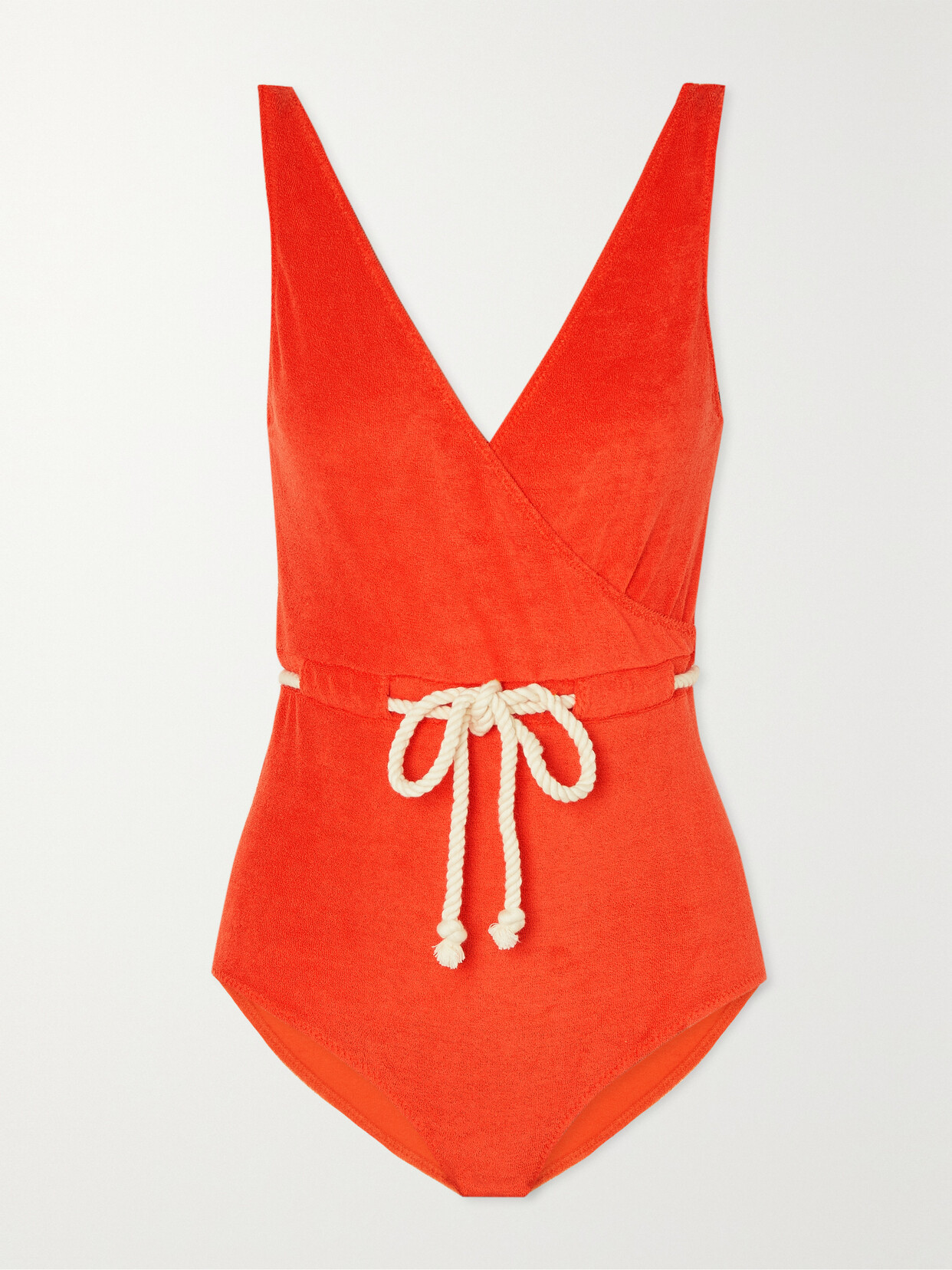 Lisa Marie Fernandez - Yasmin Wrap-effect Rope-detailed Stretch-cotton Terry Swimsuit - Red