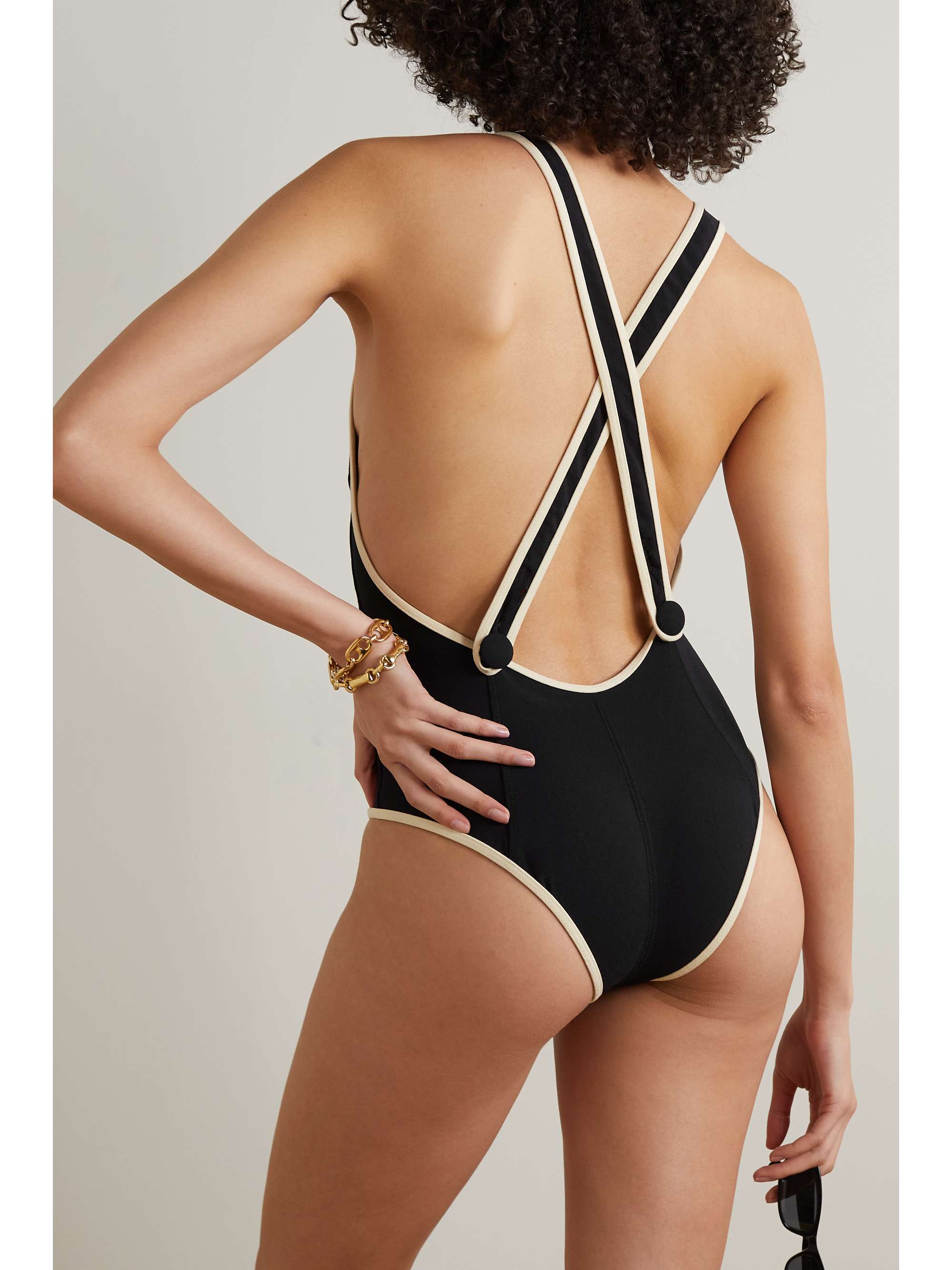 LISA MARIE FERNANDEZ Button-embellished stretch-crepe swimsuit