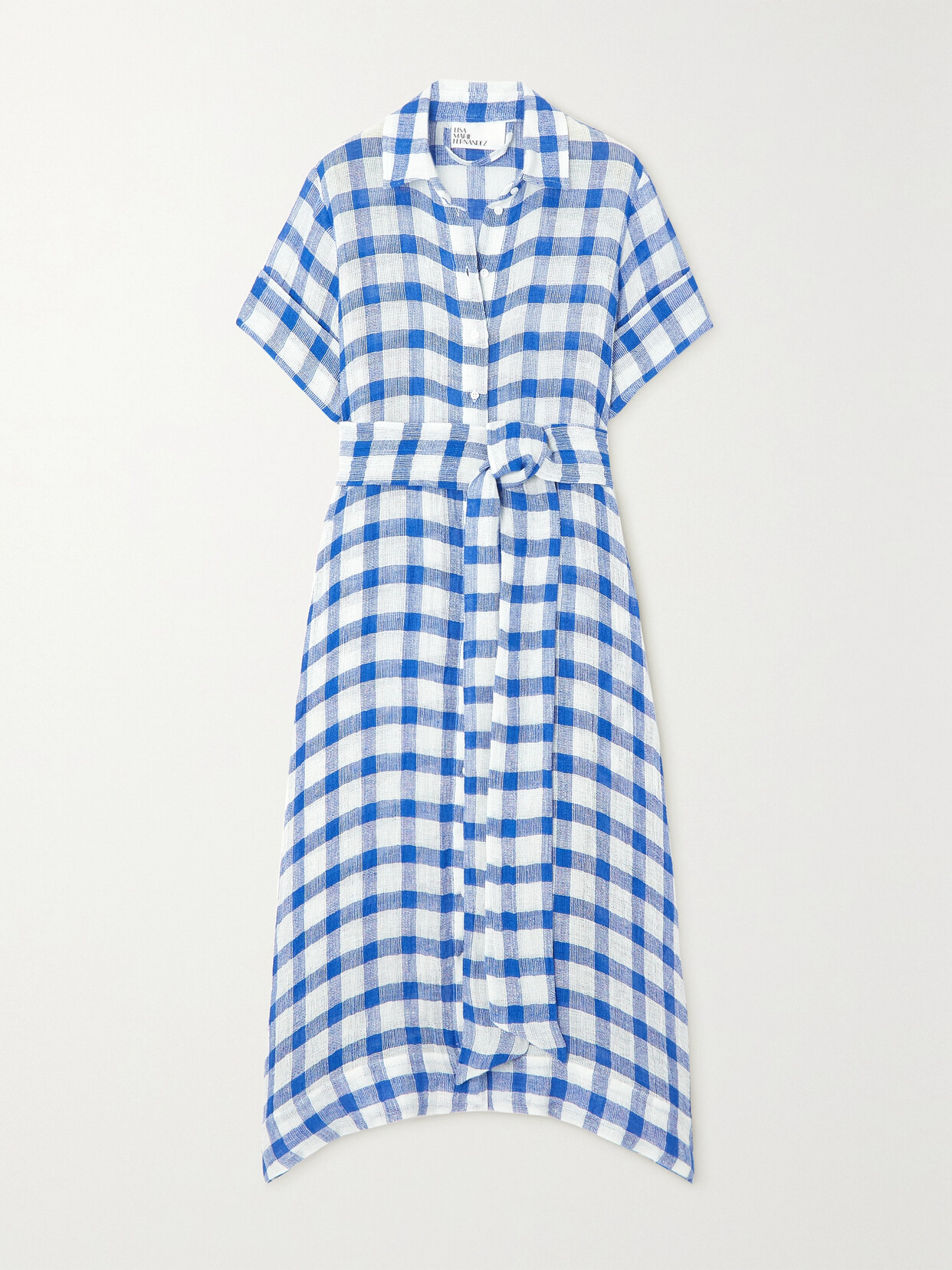 Lisa Marie Fernandez Belted Gingham Linen-blend Gauze Midi Shirt Dress - Blue