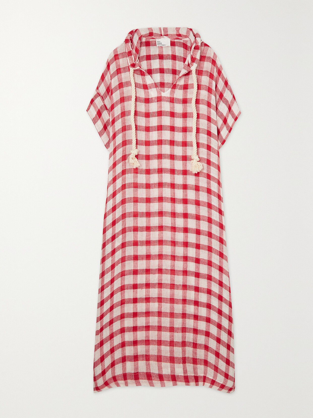 Lisa Marie Fernandez - Hooded Gingham Linen-blend Gauze Kaftan - Red