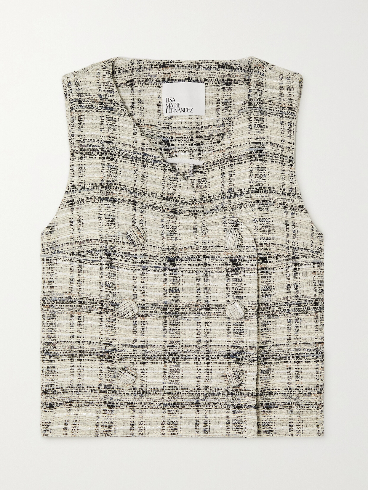 Lisa Marie Fernandez Double-breasted Checked Cotton-blend Tweed Vest - Black