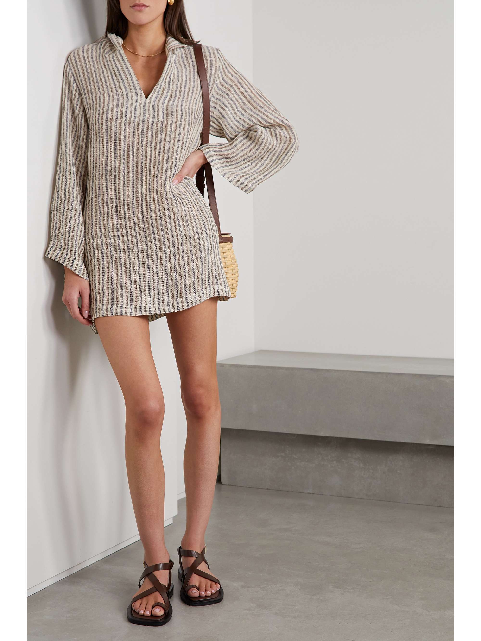 LISA MARIE FERNANDEZ Hooded striped linenblend gauze tunic NETAPORTER