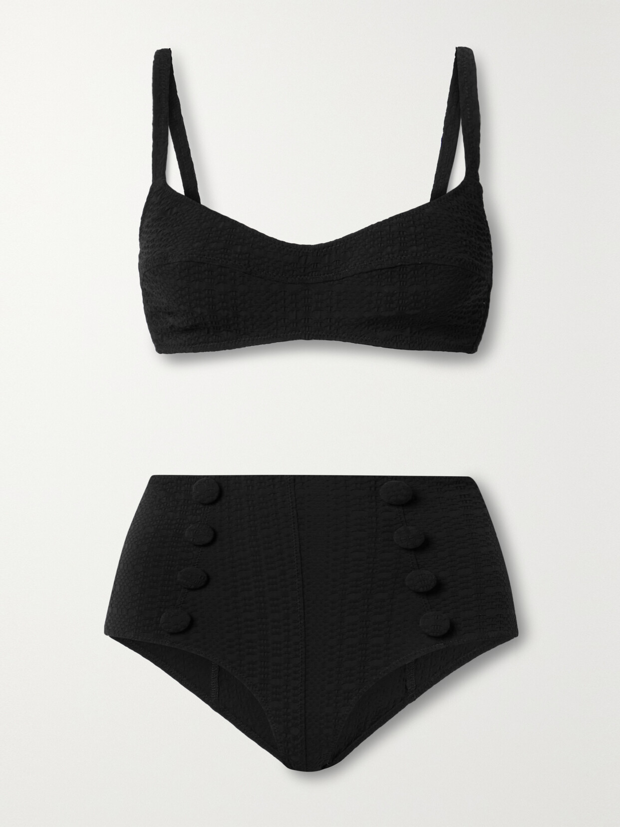 Lisa Marie Fernandez - Button-embellished Seersucker Bikini - Black