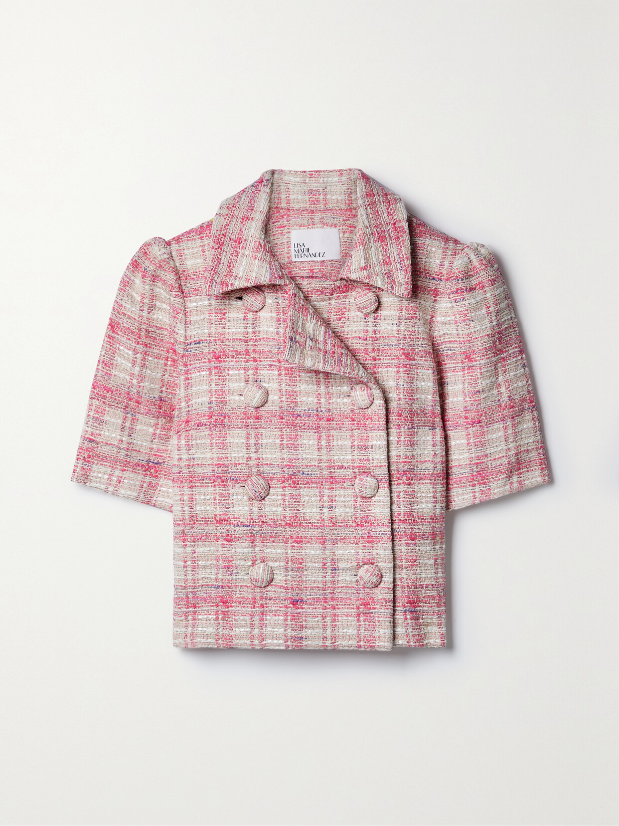 Lisa Marie Fernandez - Cropped Checked Cotton-blend Bouclé Top - Pink