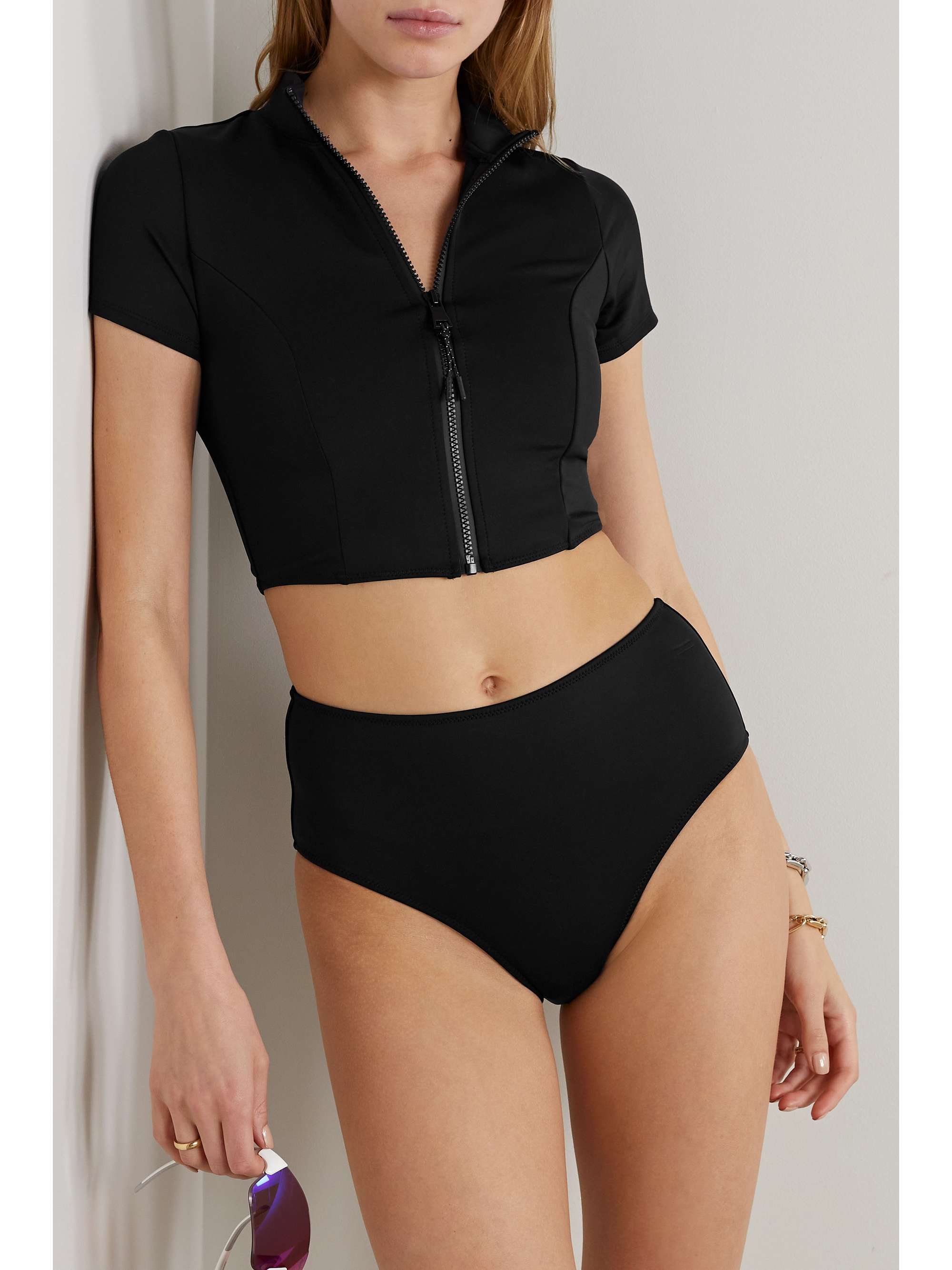 GOOD AMERICAN Cropped stretch-scuba rash guard