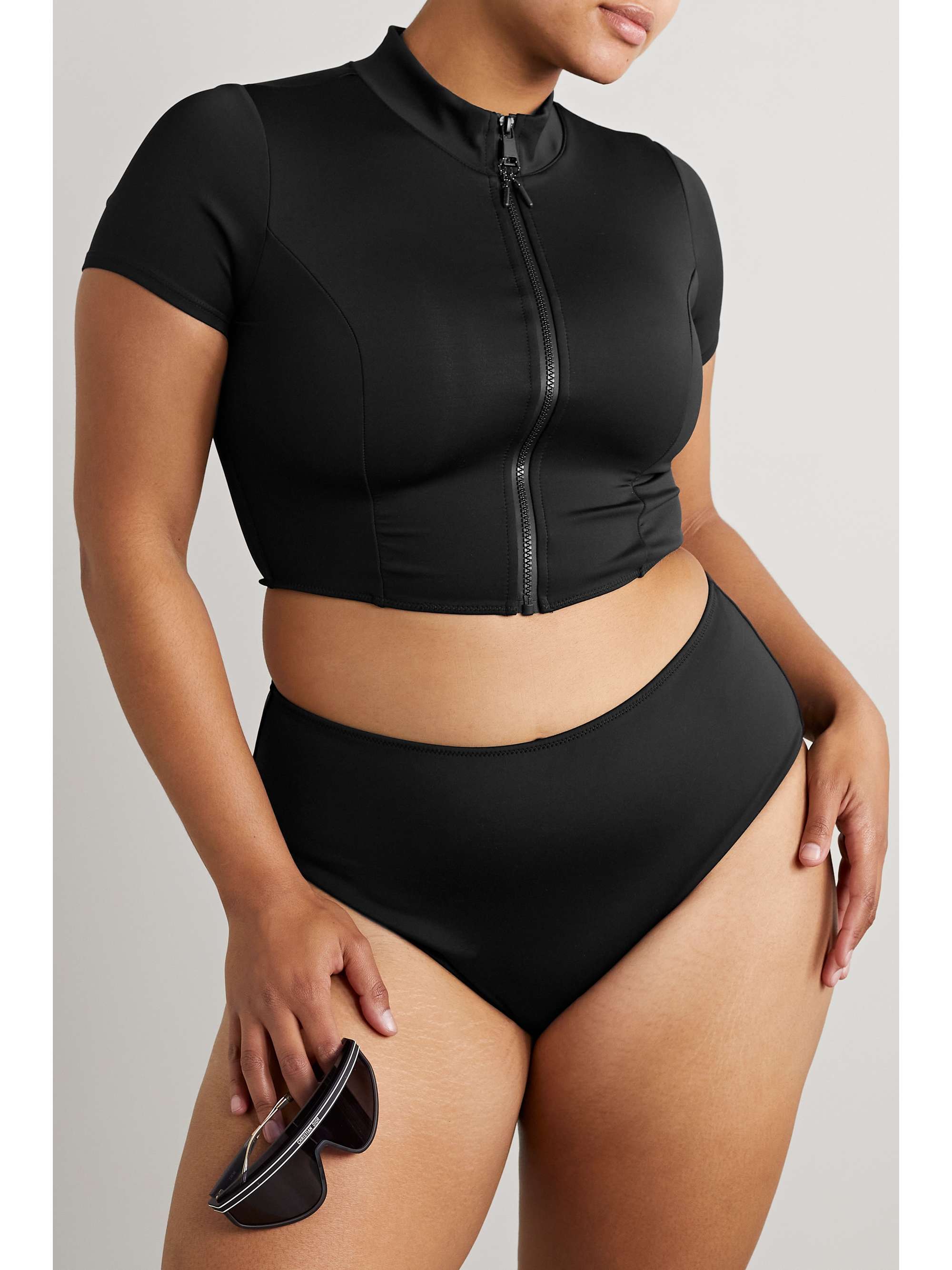 GOOD AMERICAN Cropped stretch-scuba rash guard