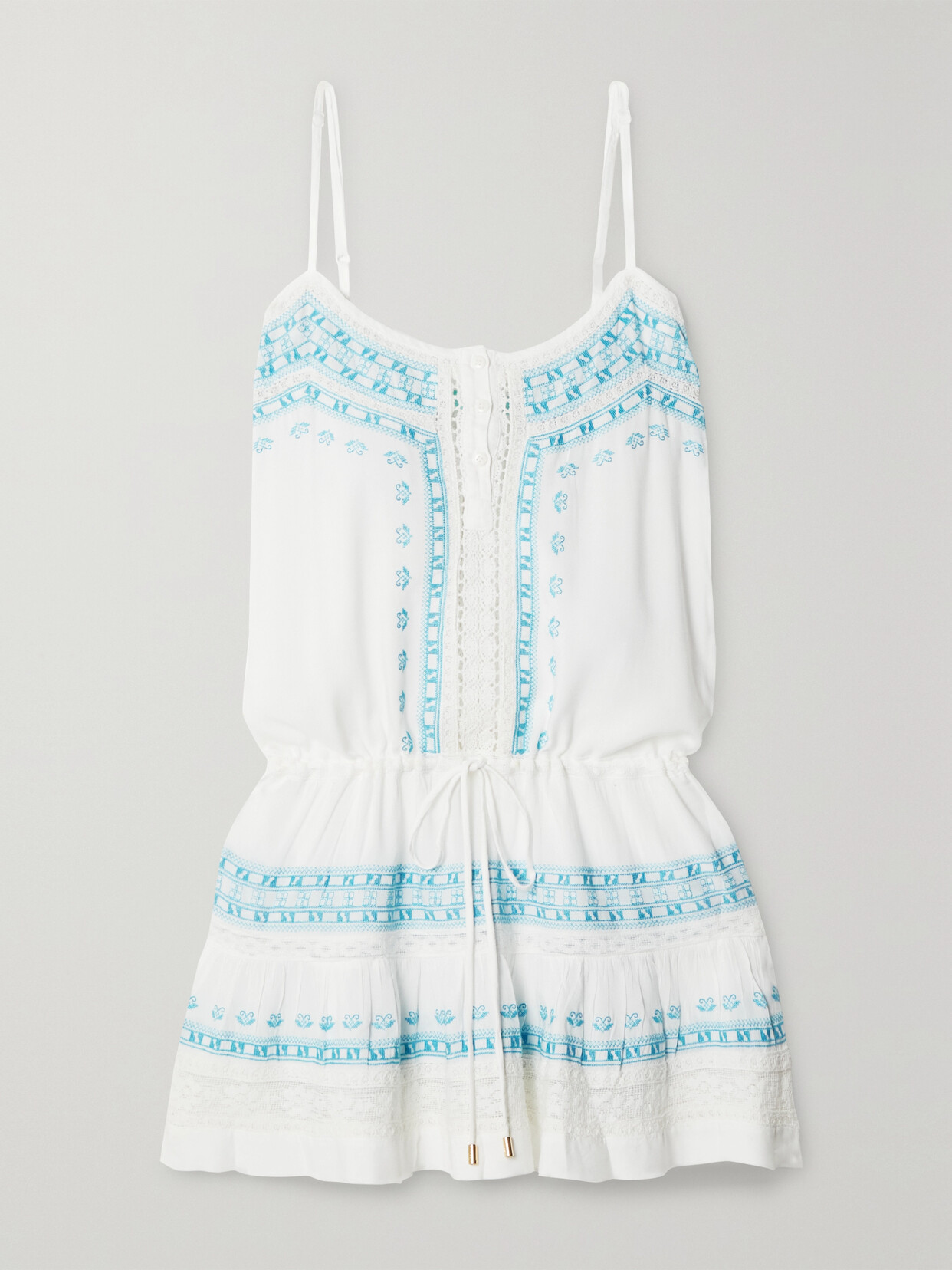 Melissa Odabash Karen Crochet-trimmed Embroidered Woven Mini Dress - White