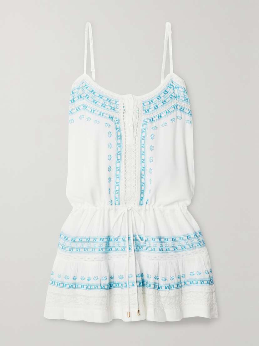 Melissa Odabash Karen Crochet-trimmed Embroidered Woven Mini Dress