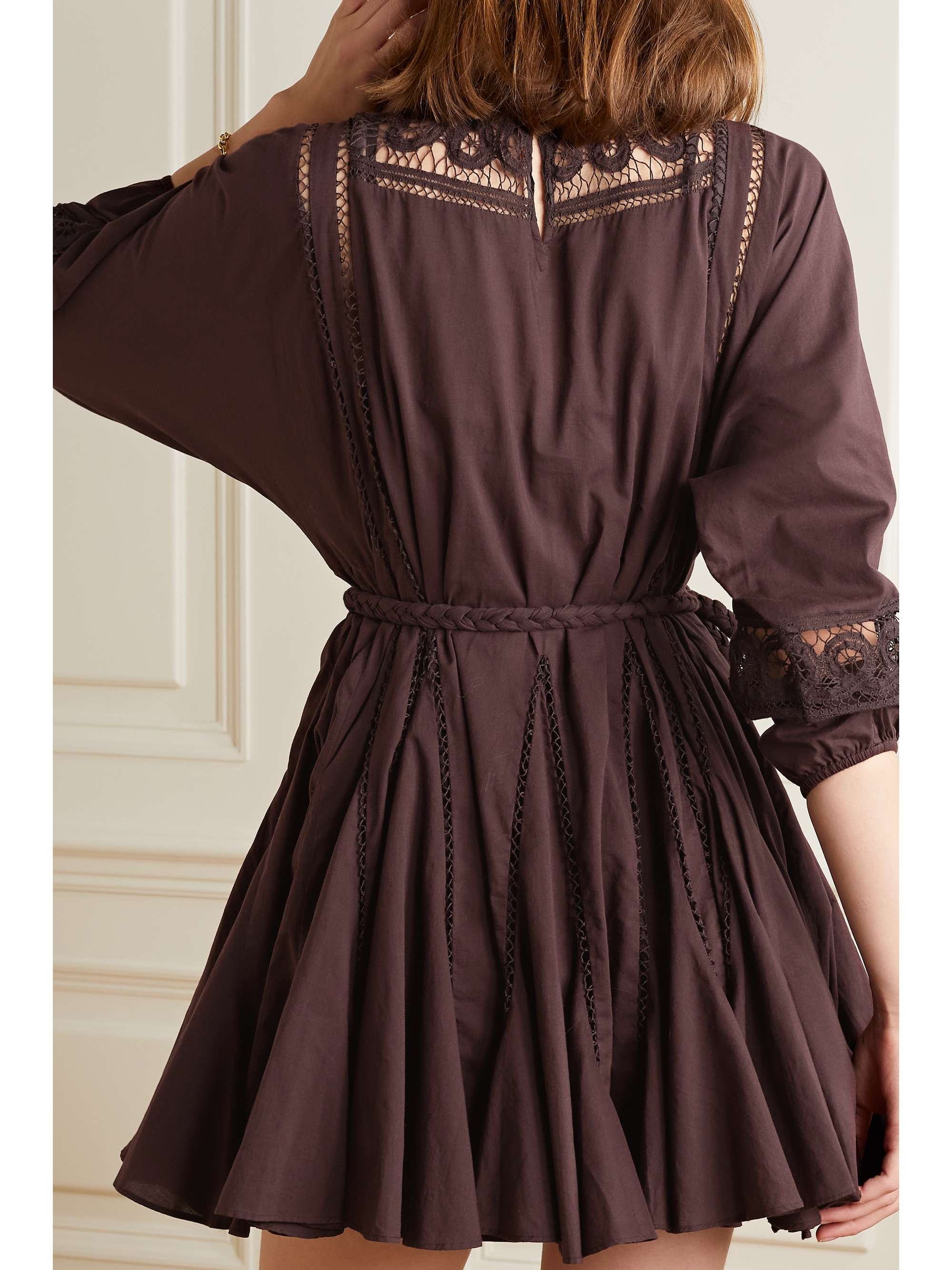 RHODE Ella belted crochet-paneled cotton mini dress