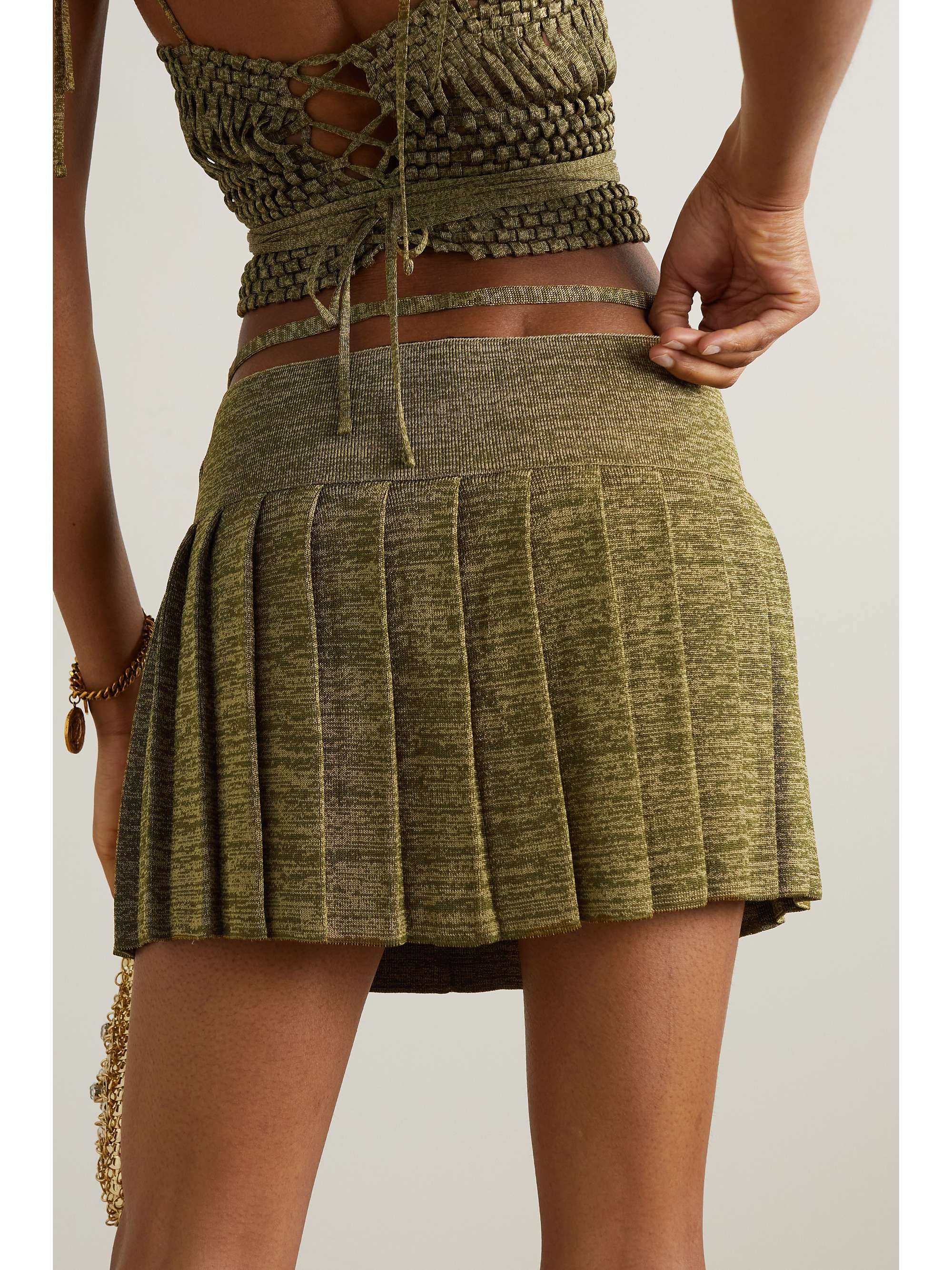 ISA BOULDER Pleated stretch-jersey mini skirt
