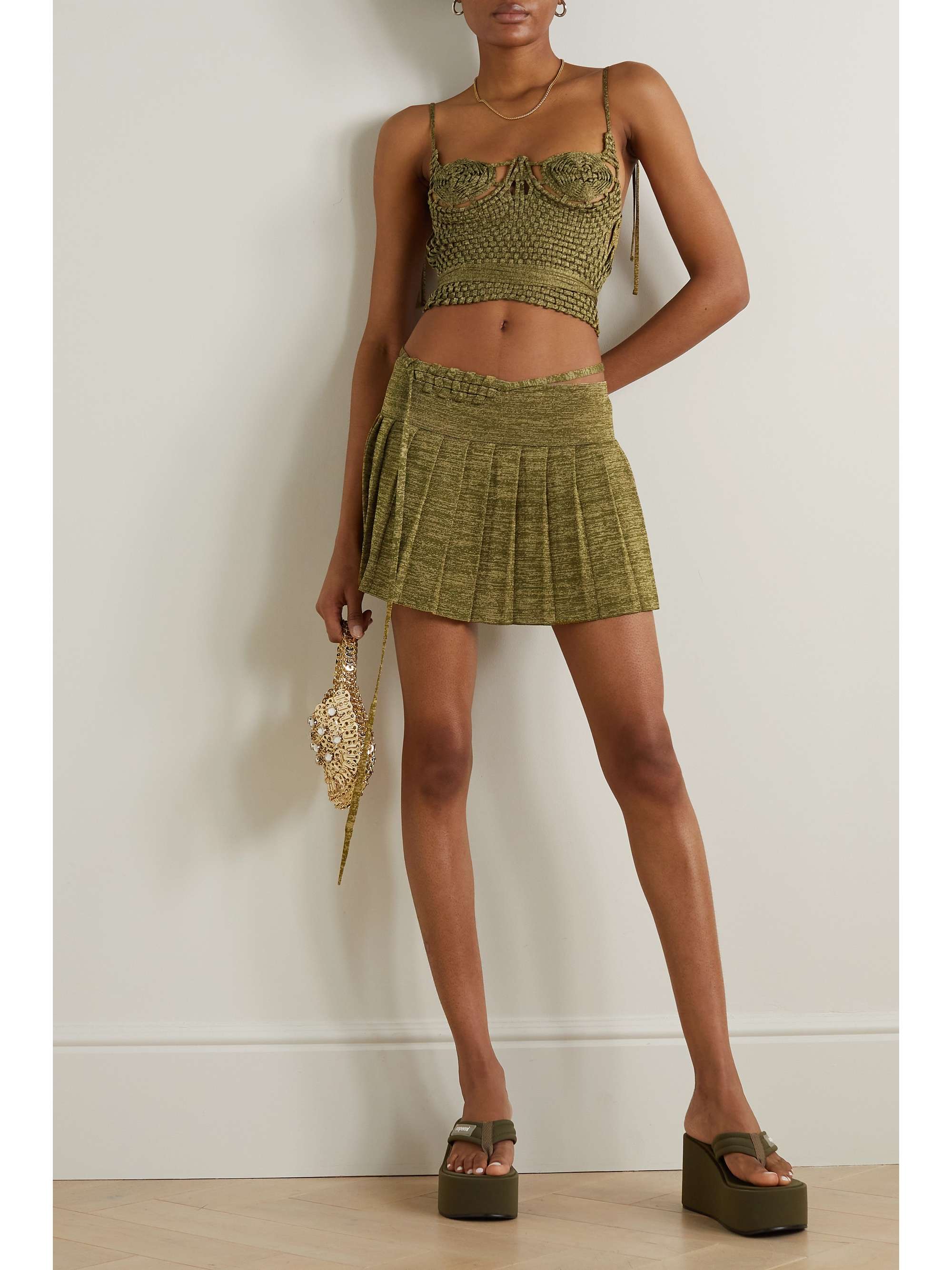 ISA BOULDER Pleated stretch-jersey mini skirt