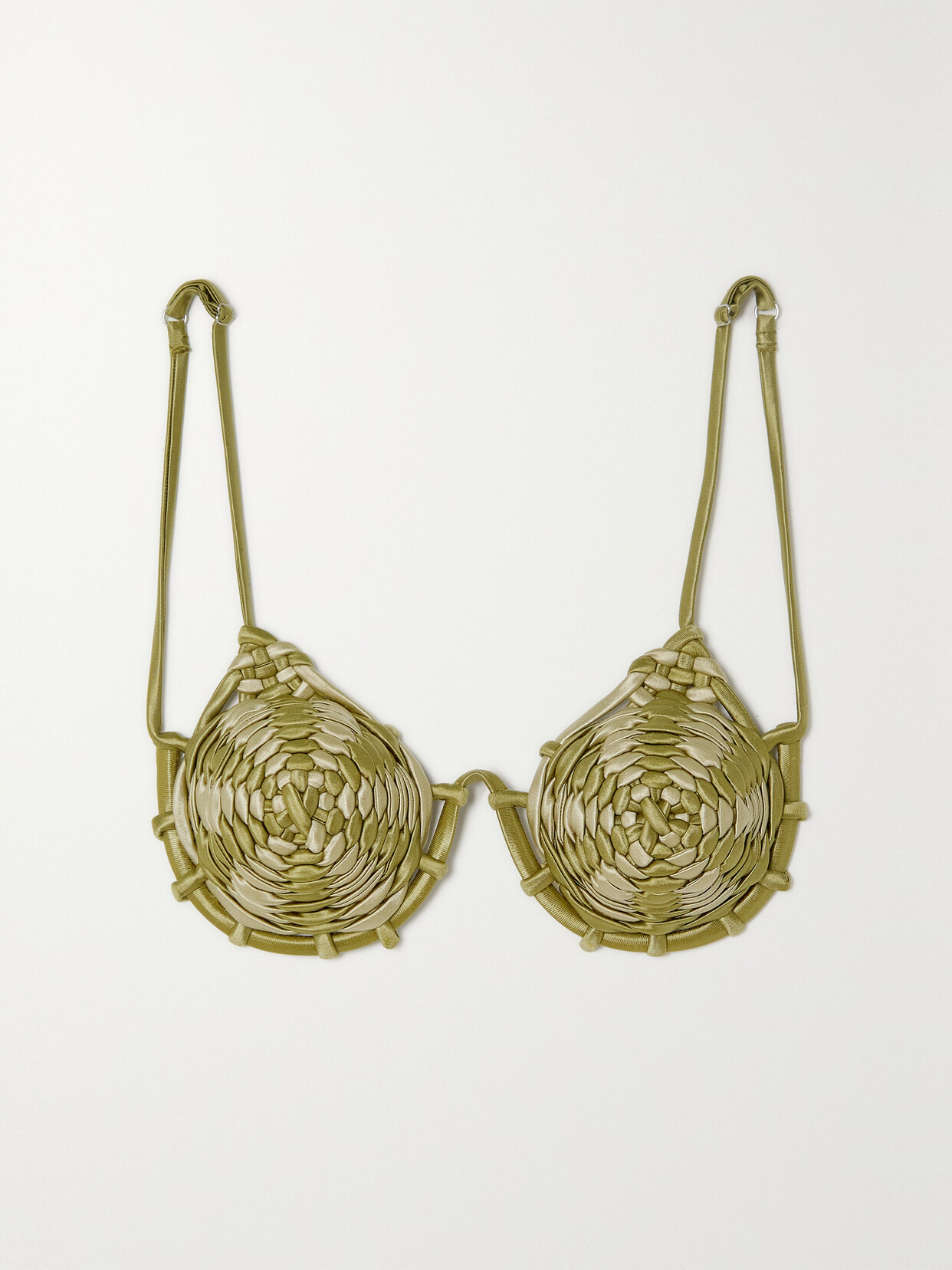 Isa Boulder - Spiral-weave Woven Stretch-satin Bikini Top - Green