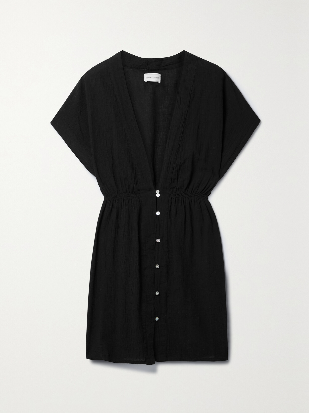 Honorine Beatriz Shirred Cotton-gauze Mini Dress - Black