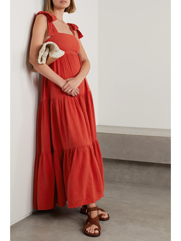HONORINE Marguerite tiered cotton-seersucker maxi dress