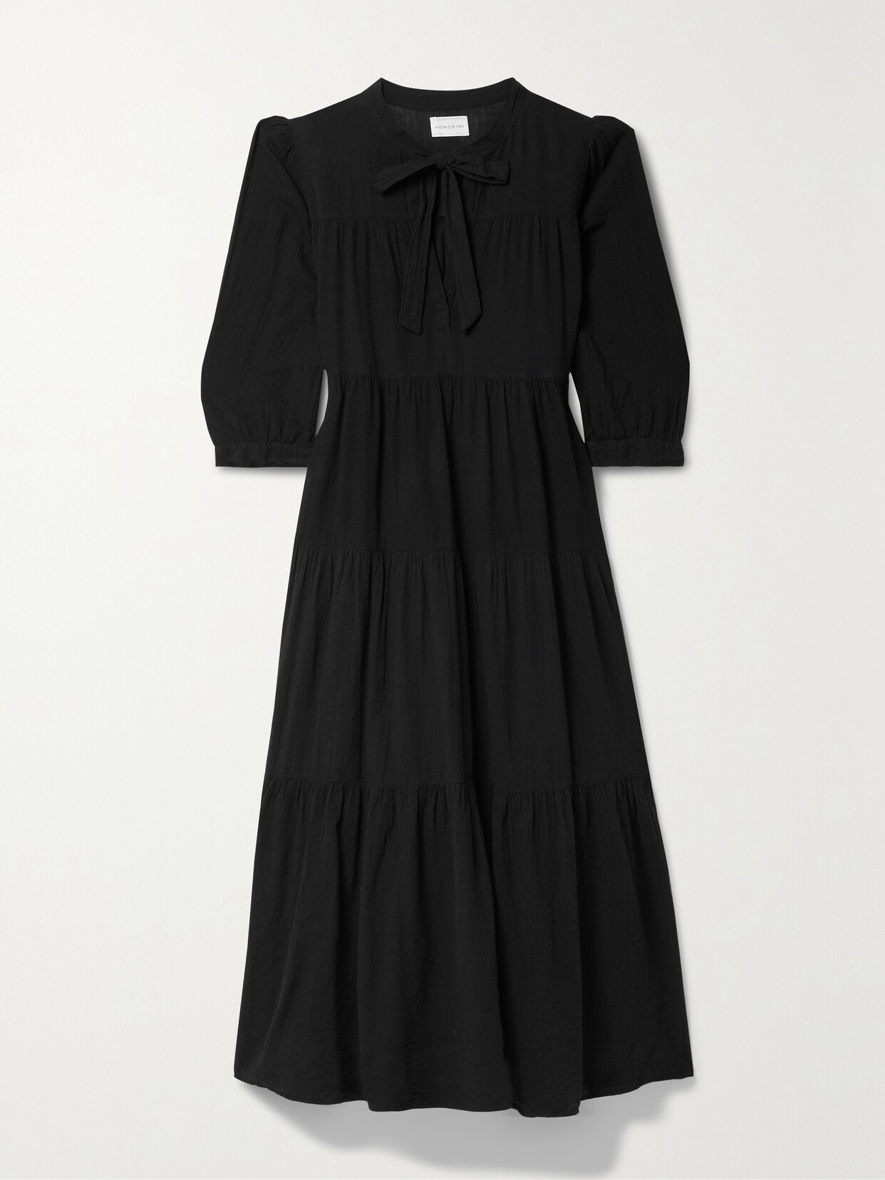 Honorine - Giselle Tiered Crinkled Cotton-gauze Maxi Dress - Black