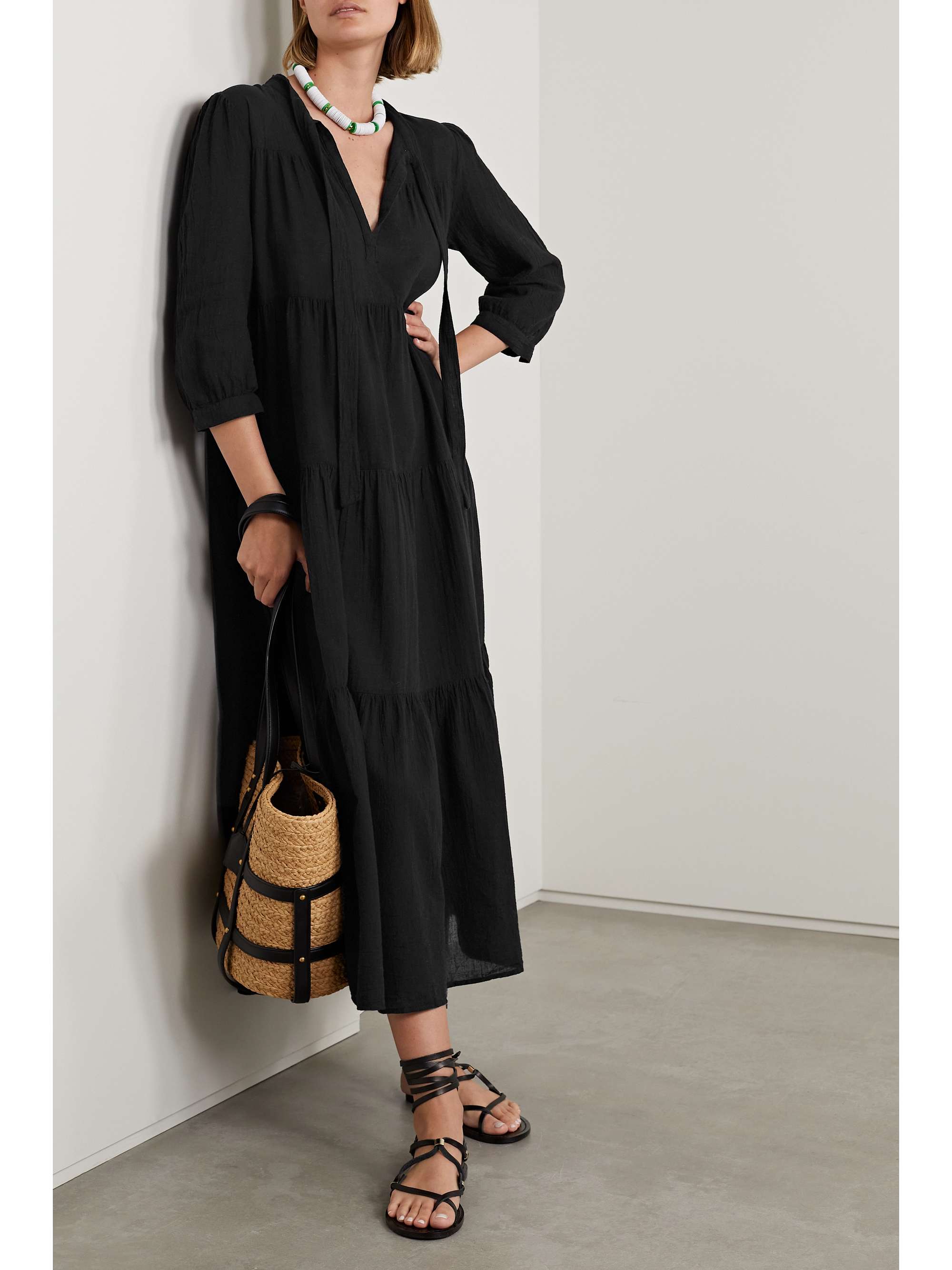 HONORINE Giselle tiered cottongauze midi dress NETAPORTER