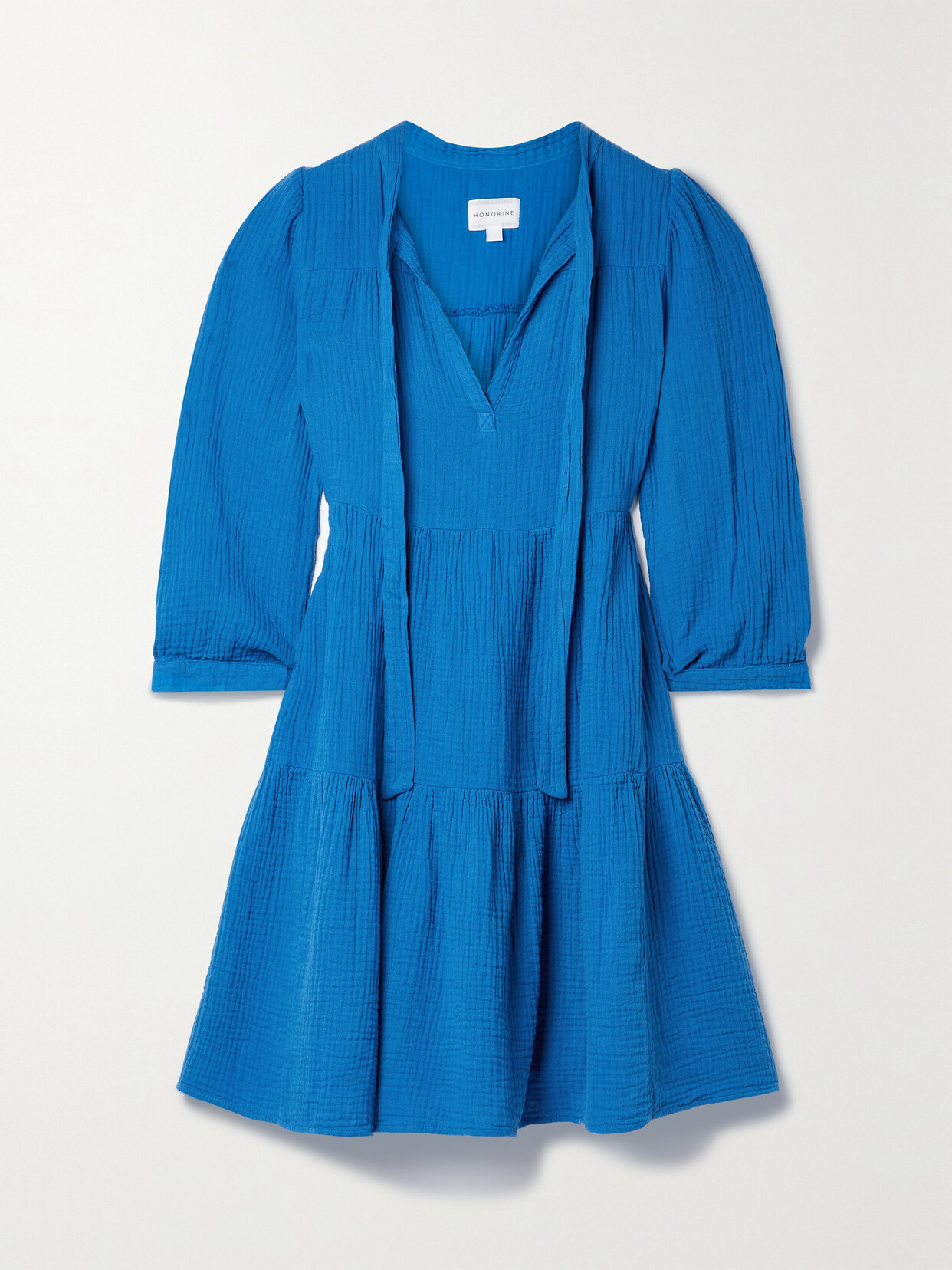 Honorine Giselle Tiered Cotton-seersucker Mini Dress In Blue