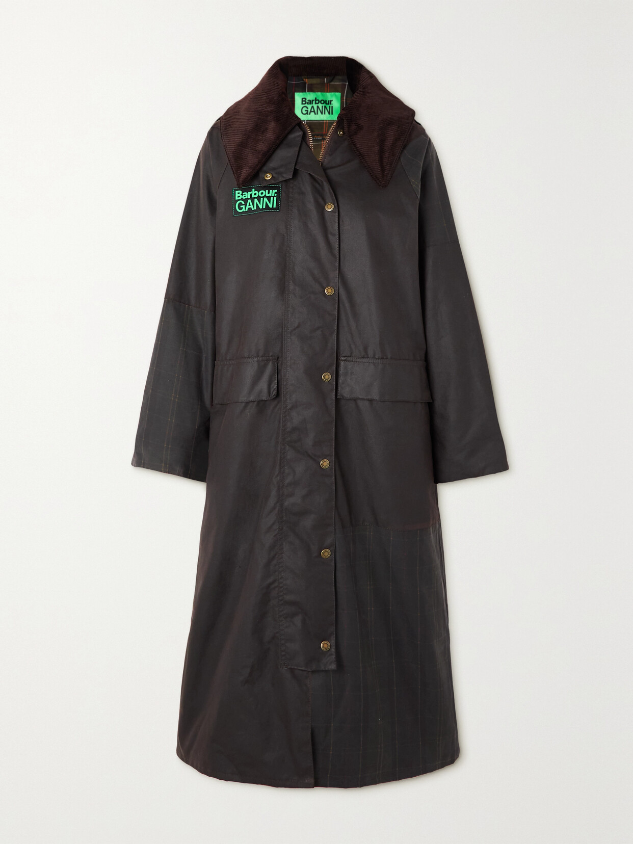 Barbour - + Ganni Burghley Corduroy-trimmed Waxed-cotton Coat - Army green 22 Awaiting product image