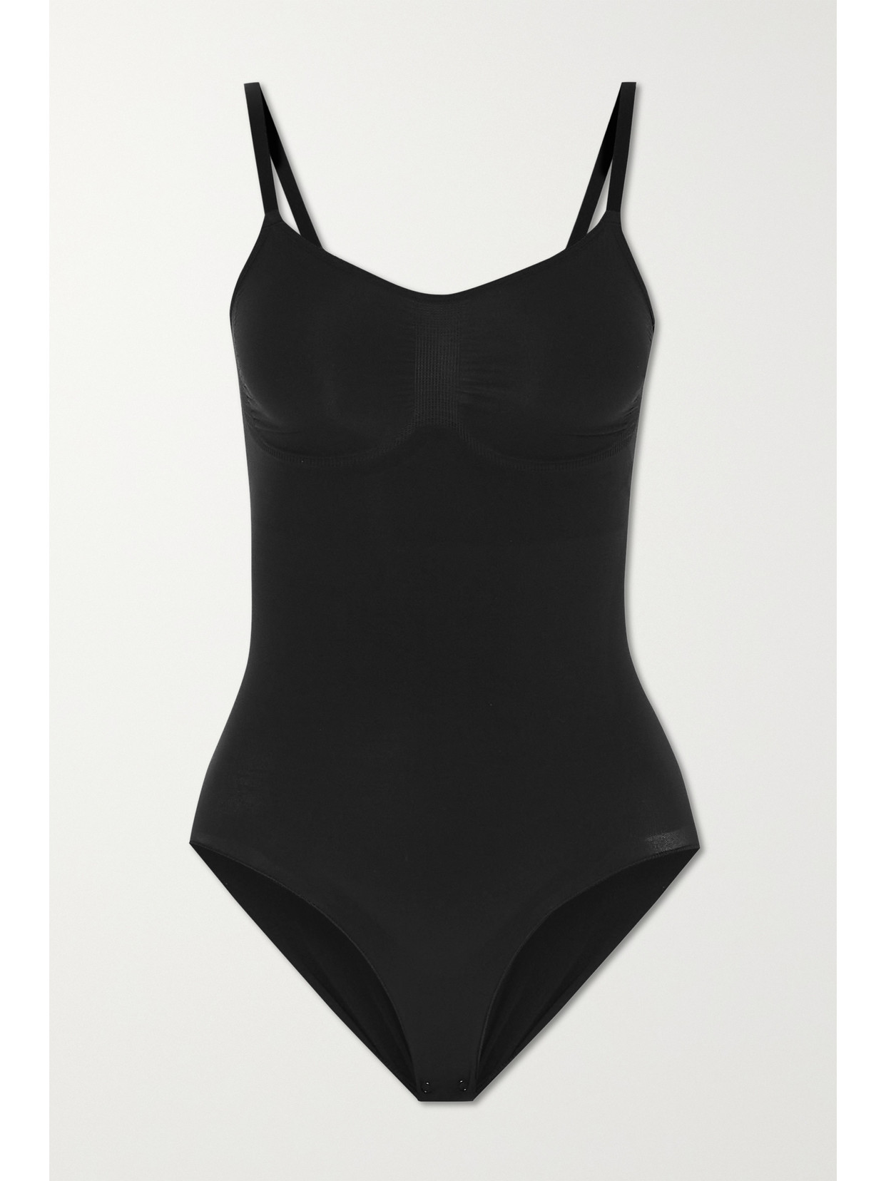 Skims Seamless Sculpt Scoop Neck Thong Bodysuit In Onyx In Black