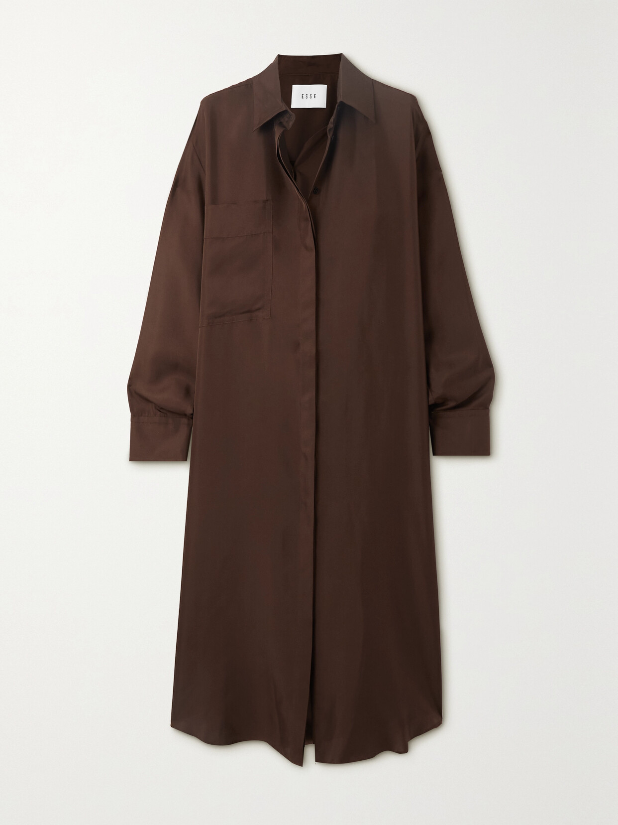 ESSE Studios - Classico Silk-twill Midi Shirt Dress - Brown