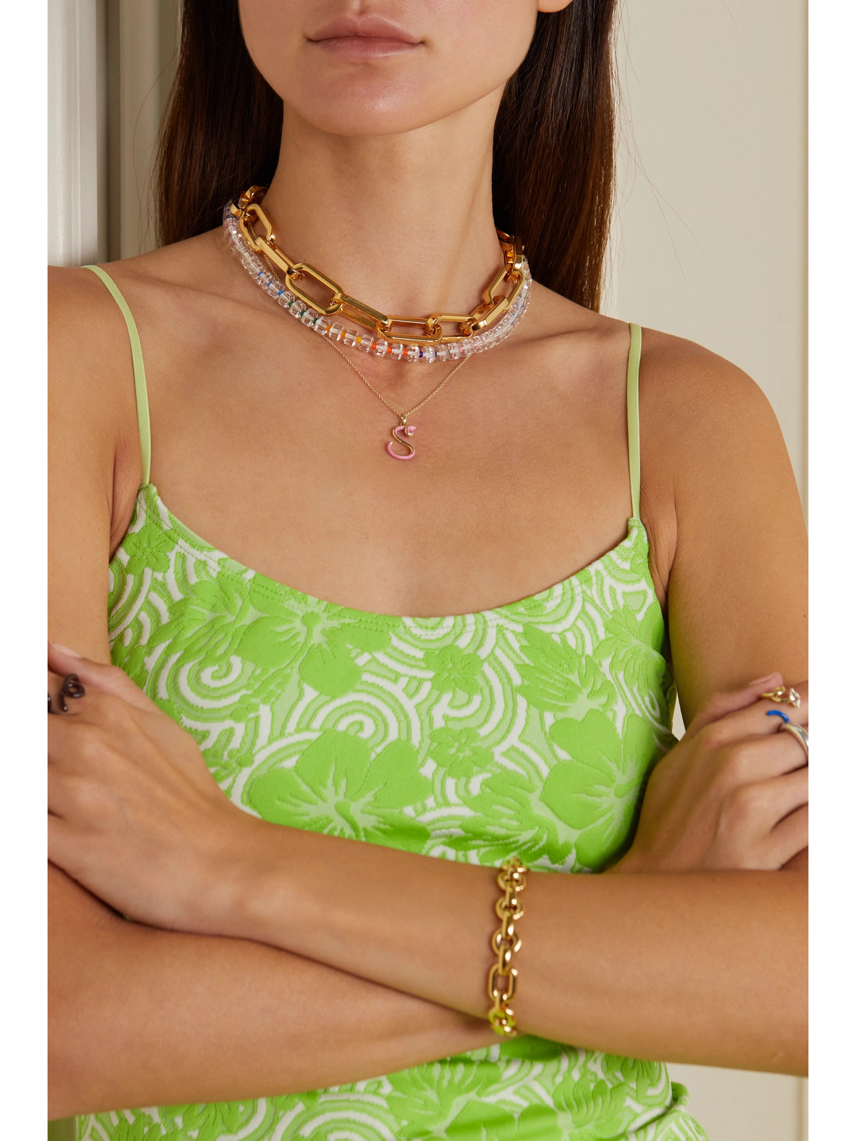 Bea Bongiasca Letter A-z 9-karat Gold And Enamel Necklace In Gold