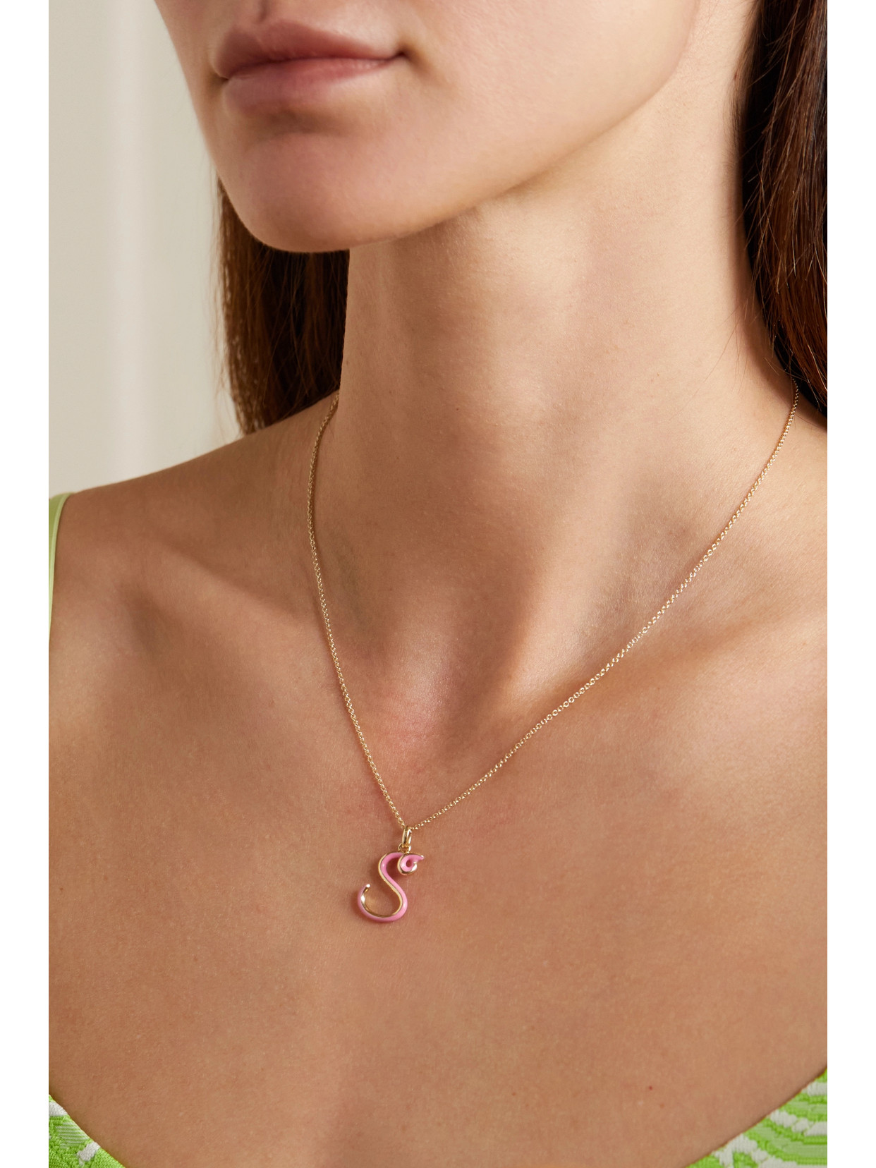 Bea Bongiasca Letter A-z 9-karat Gold And Enamel Necklace In Gold