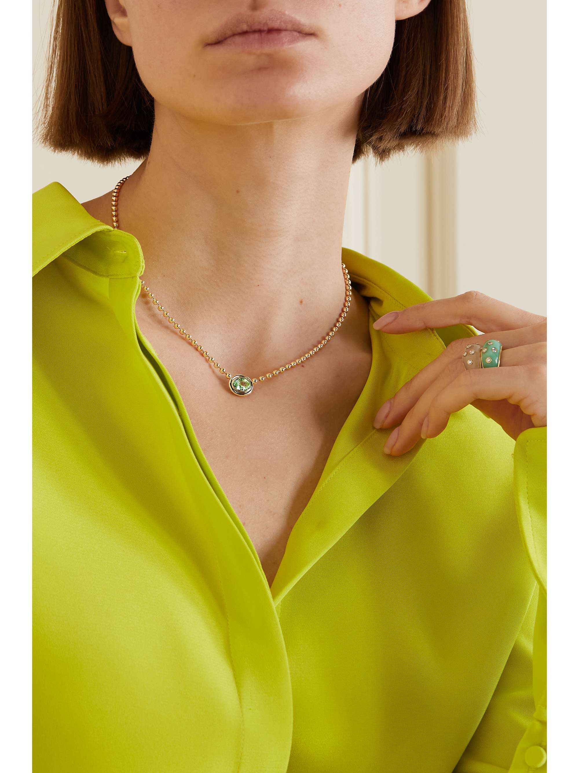 GEMELLA Double Bubble Bezel 18-karat gold tourmaline necklace